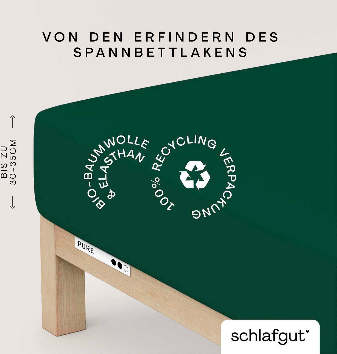 Schlafgut Spannbettlaken PURE Bio-Baumwolle mit Elasthan, 170 g/m², Bettlaken, Spannbetttuch, Jersey, Gummizug: rundum, (1 Stück), PREMIUM Laken für Matratzen bis 30cm Höhe, dehnbar blickdicht, straff