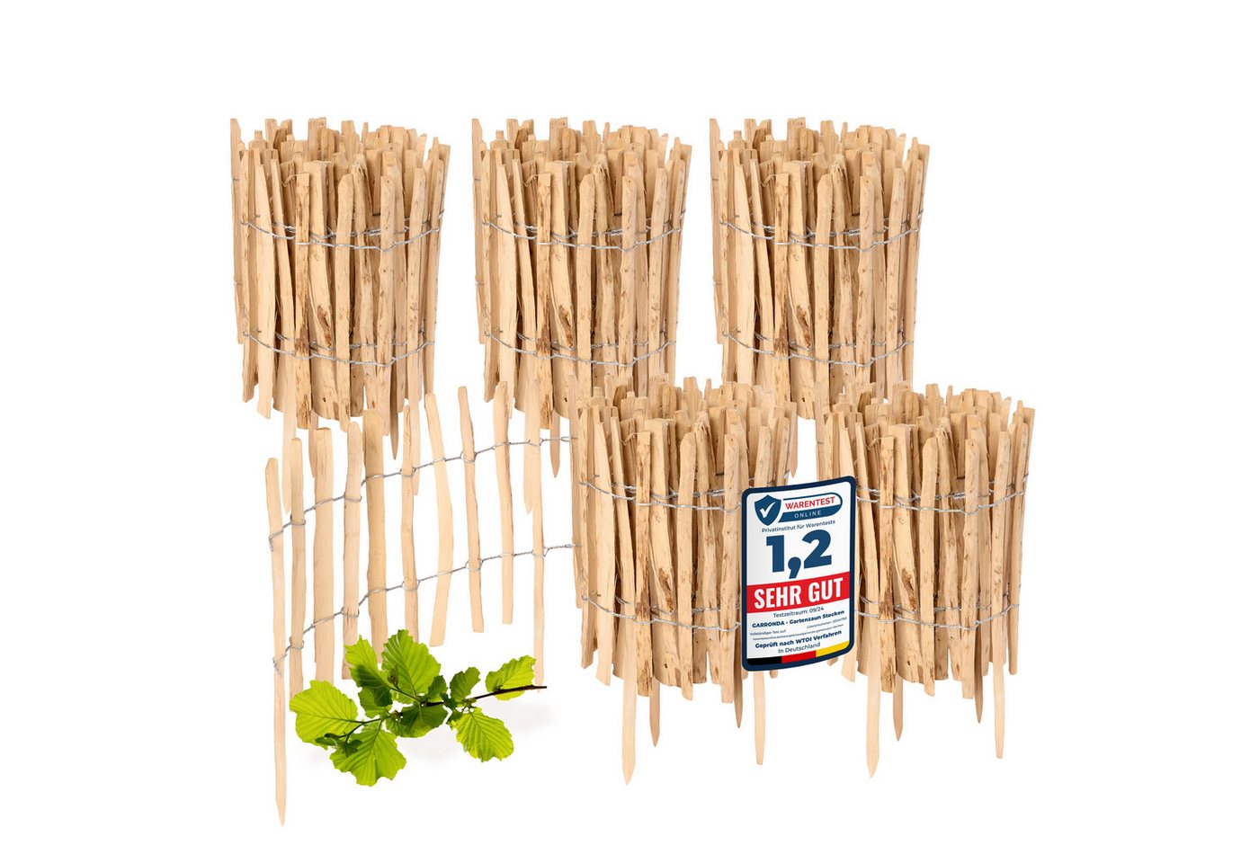 Thumbnail - Garronda Zaun Staketenzaun 5 St 35cm x 5m zum Stecken aus Holz – Gartenzaun GD-0156, (5-St)