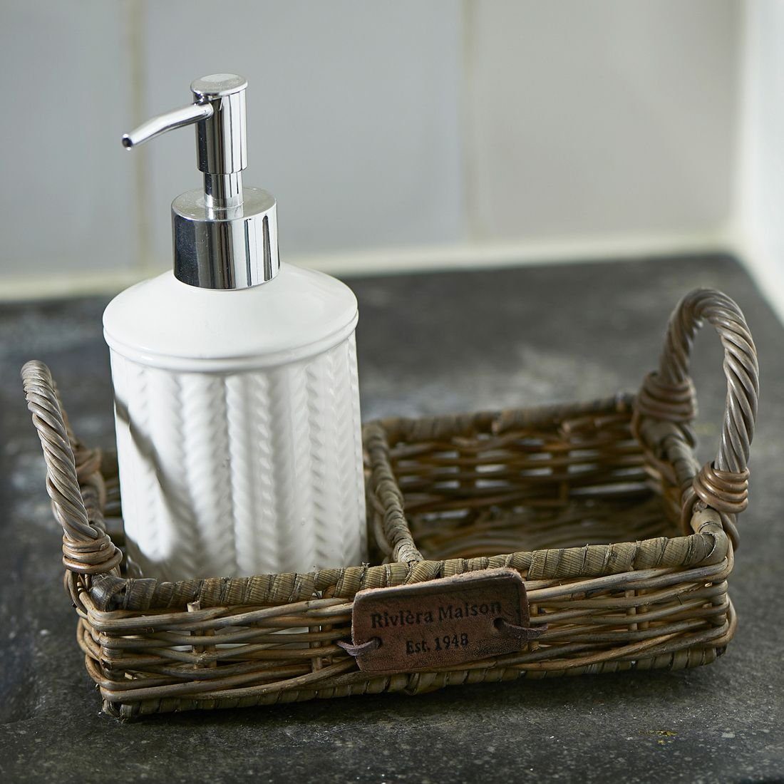 Rivièra Maison Tablett Rustic Rattan Soap Tray - Tablett für Badezimmer / Küche, Slimit-Rattan