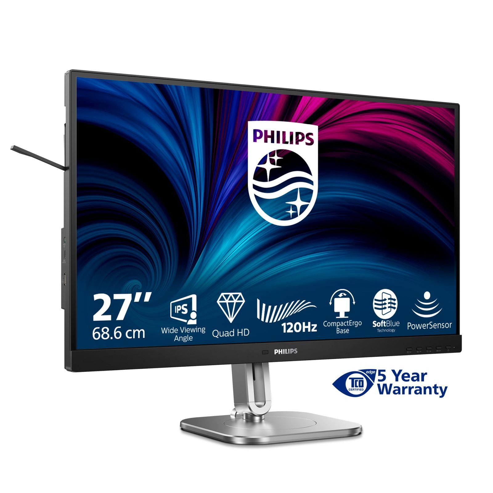 Philips 68,5cm (27,0) 27B2N4500 16:09 2xHDMI+DP+USB Lift TFT-Monitor (2560 x 1440 px, Quad HD, 4 ms Reaktionszeit, 120 Hz, IPS, Lautsprecher, HDCP, Pivot, Höhenverstellbar)