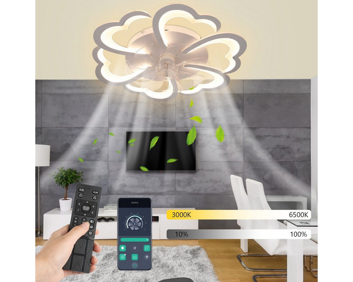 oyajia Deckenleuchte Leise Deckenventilator mit Beleuchtung, 60W / 85W LED Deckenleuchte, Deckenventilator mit Beleuchtung, LED fest integriert, Naturweiß, Kaltweiß, Warmweiß, LED Deckenbeleuchtung mit Ventilator,5 Lichter Design Deckenventilator
