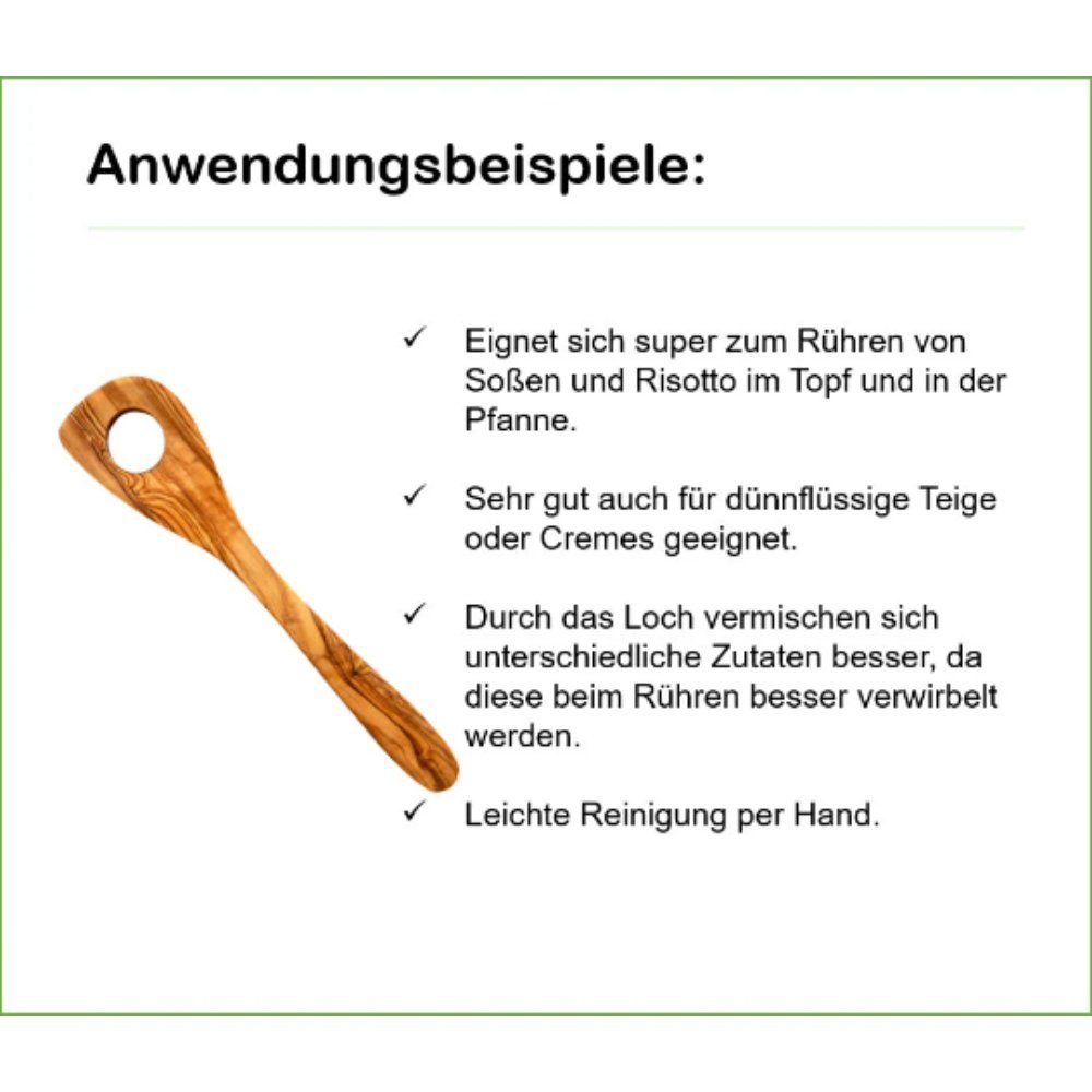 Olivenholz-erleben Kochlöffel Risottolöffel aus Olivenholz – Länge ca. 30 cm, robust & stilvoll, Ecke erreicht Topfränder mühelos – ideal zum Rühren & Schaben – Bild 4 von 5