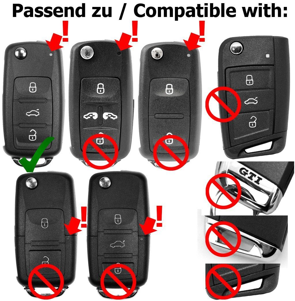 mt-key Schlüsseltasche Autoschlüssel Seat Skoda VW Softcase Rot, für 11/2009 Tasten Silikon ab Klappschlüssel Schutzhülle 3