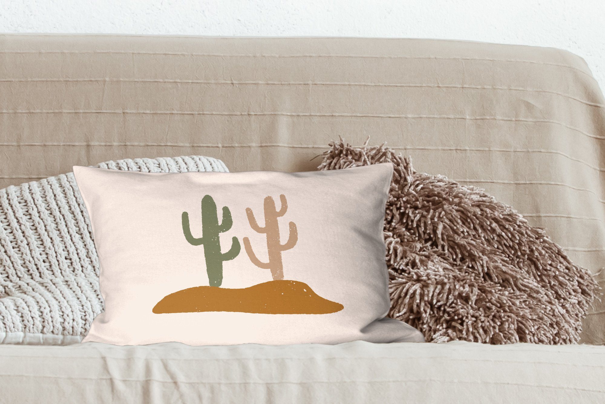 - Schlafzimmer Wüste, - Dekokissen MuchoWow Füllung, Sommer Dekokissen Dekoration, Kaktus mit Zierkissen, Wohzimmer