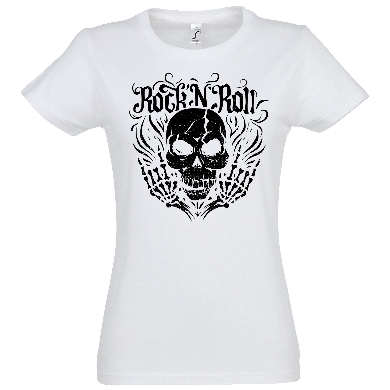 Youth Designz T-Shirt Skull Rock and Roll Damen Shirt im Fun-Look Mit modischem Print Weiss