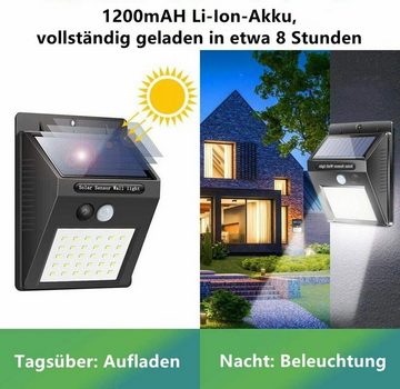 WILGOON LED Solarleuchte 4er LED Solarleuchte mit Bewegungsmelder, Außen Fluter Sensor Strahler, LED fest integriert, Außen Wasserdichte IP65 Solarlampe Sicherheitswandleuchte