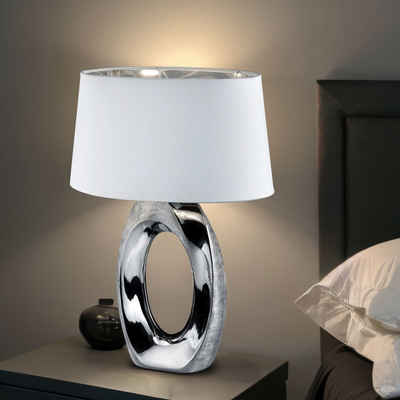 etc-shop Schreibtischlampe, Leuchtmittel nicht inklusive, Design Tisch Leuchte Wohn Zimmer Lese Lampe Textil silber weiß