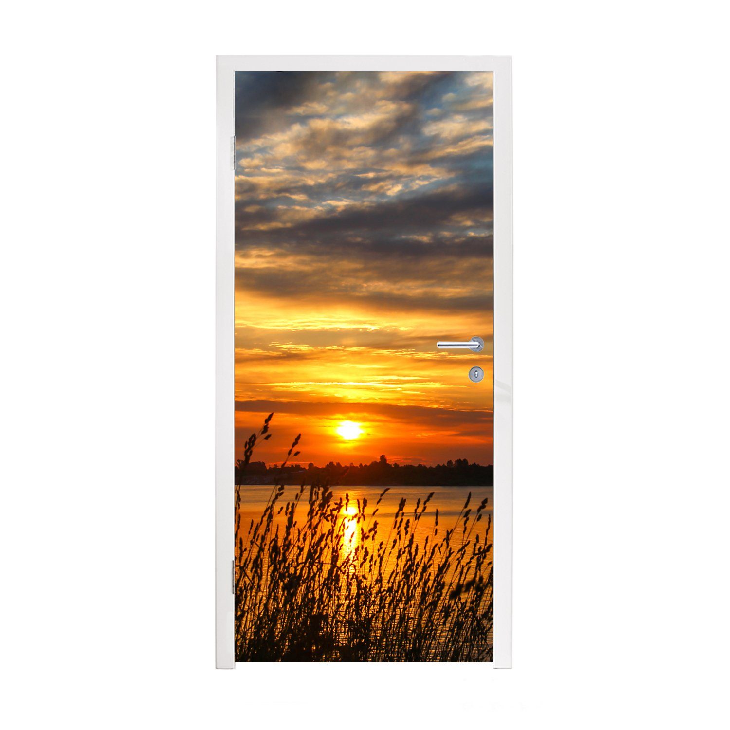 Sonnenuntergang Türtapete Meer - (1 cm bedruckt, - - Fototapete Tür, 75x205 Türaufkleber, Himmel - Horizont St), MuchoWow für Matt, Pflanzen,