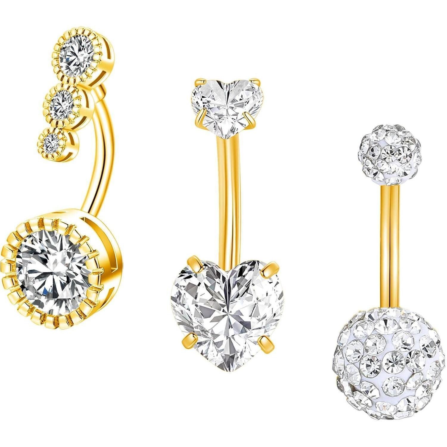 Gojewen Bauchnabelpiercing-Set 3er Set Bauchnabelpiercing 14mm Silber Gold günstig online kaufen