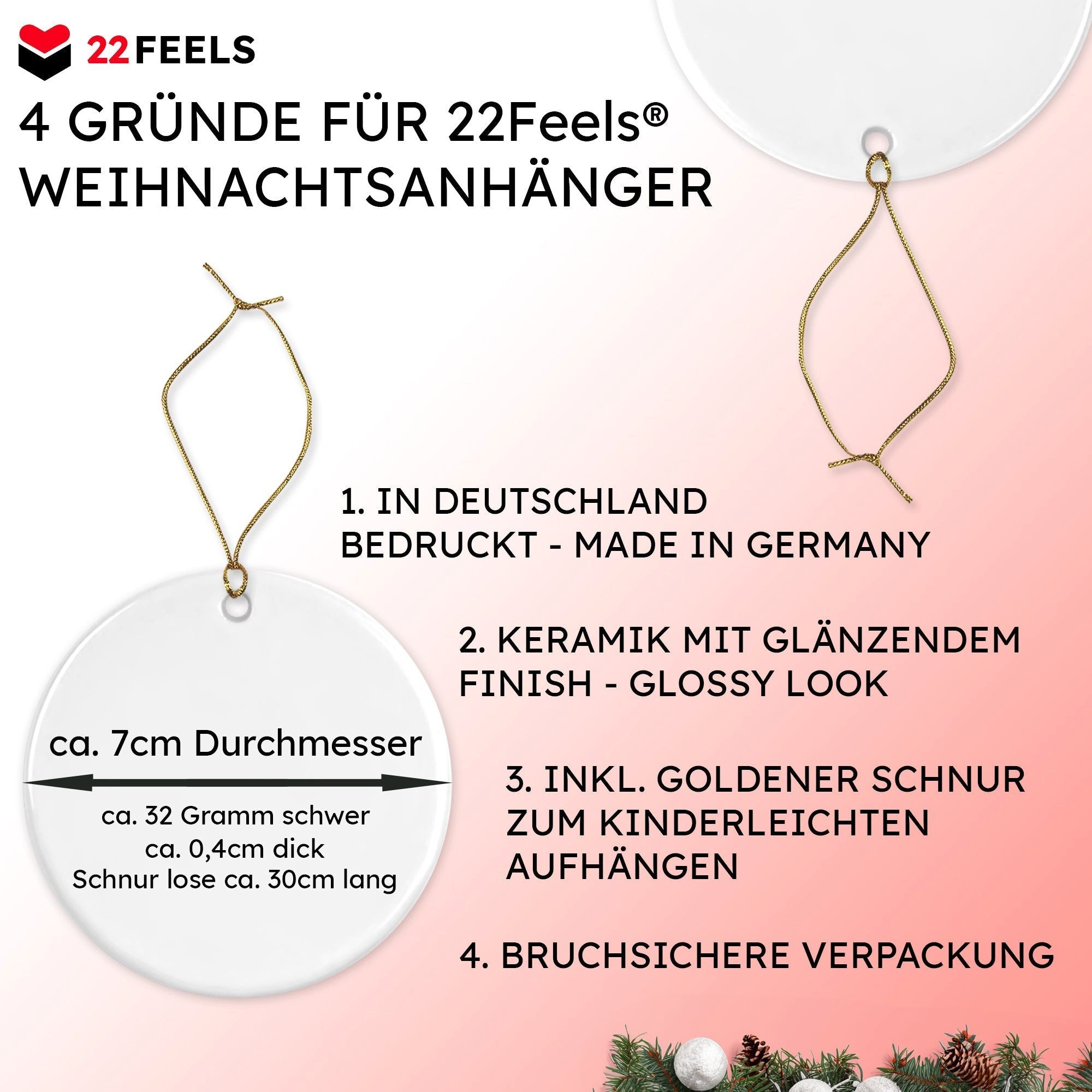 22Feels Weihnachtsbaumkugel Weihnachtsdeko Papa Geschenk v Töchter Vater Weihnachten Mann Anhänger, MADE IN GERMANY, KERAMIK