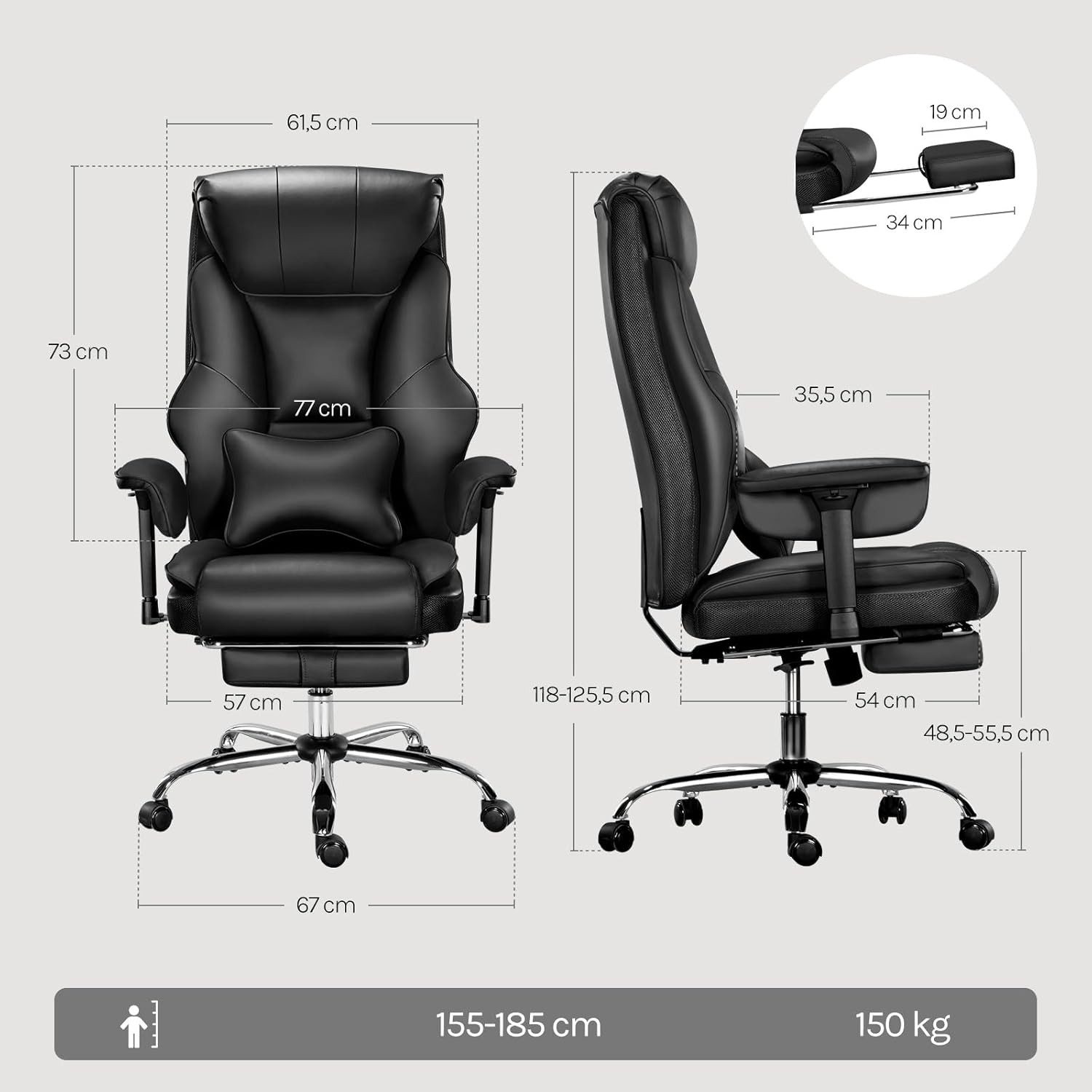 Woltu Bürostuhl, Chefsessel Doppellagige weiche Rückenlehne, ergonomisch