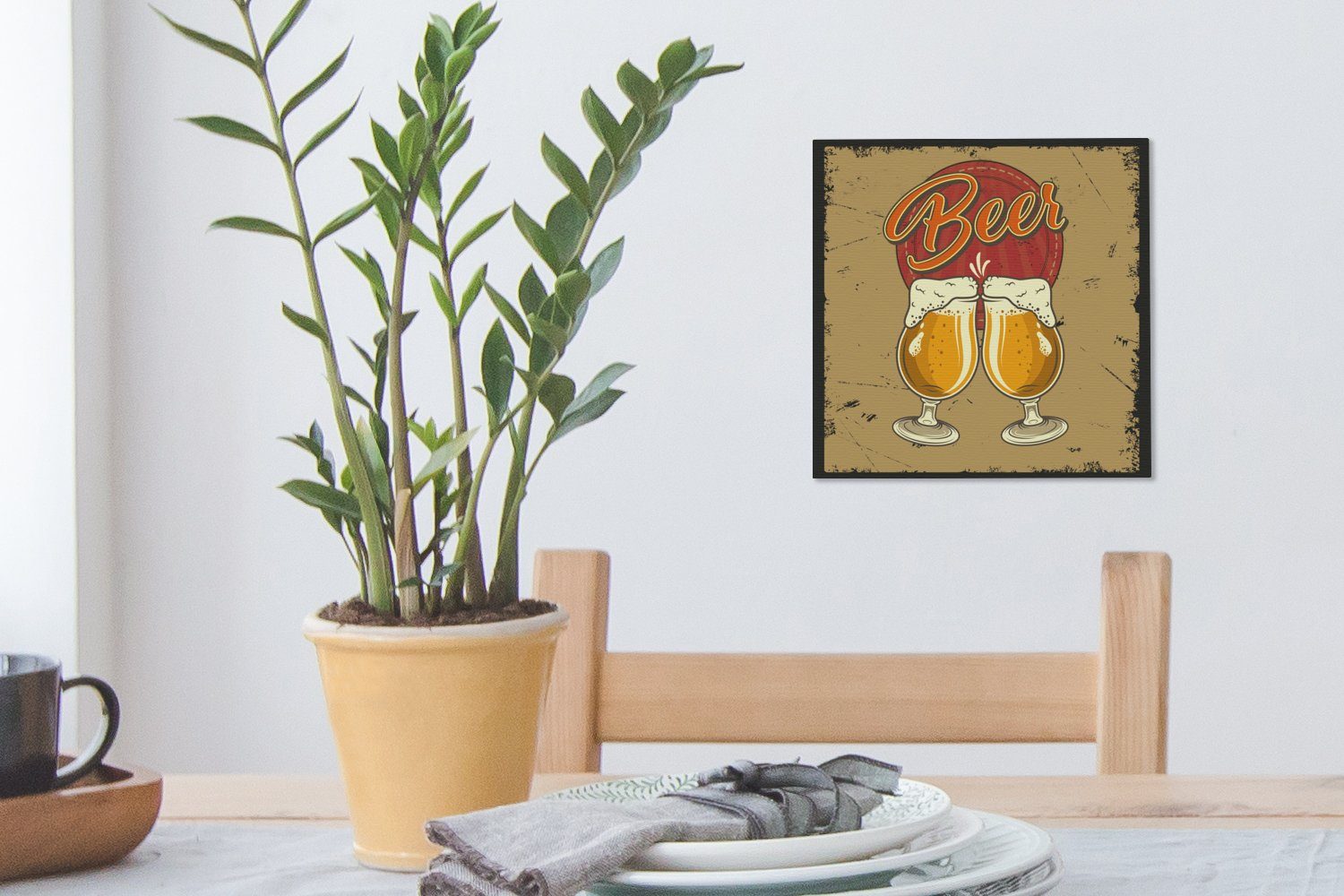 Glas Retro, Bier - (1 Bilder - Wohnzimmer Schlafzimmer St), Leinwandbild für Leinwand - OneMillionCanvasses® Mannshöhle