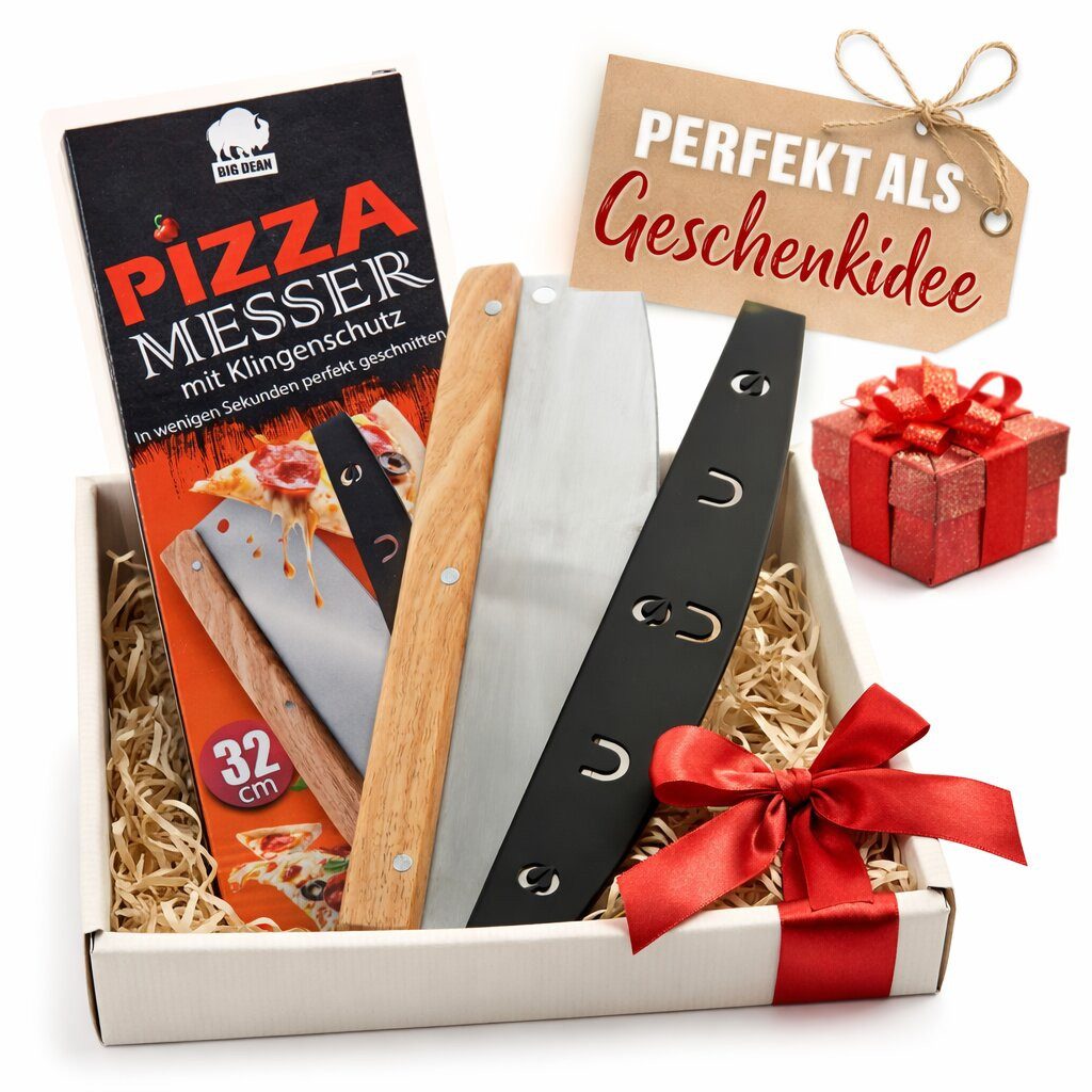 BigDean Wiegemesser Pizzaschneider 32 cm aus Edelstahl mit Holzgriff – Profi Pizzamesser, Rostfreier Edelstahl, 32cm schnittlänge, einfache 2hand bedienung – Bild 2 von 5