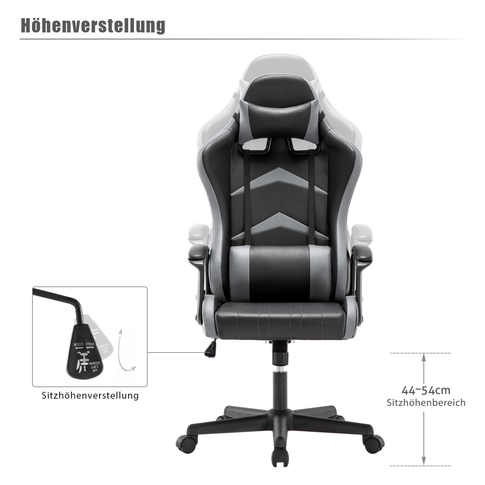 Intimate WM Heart Gaming-Stuhl mit Rückenlehne hoher Ergonomischer Verstellbarer Schreibtischstuhl grau