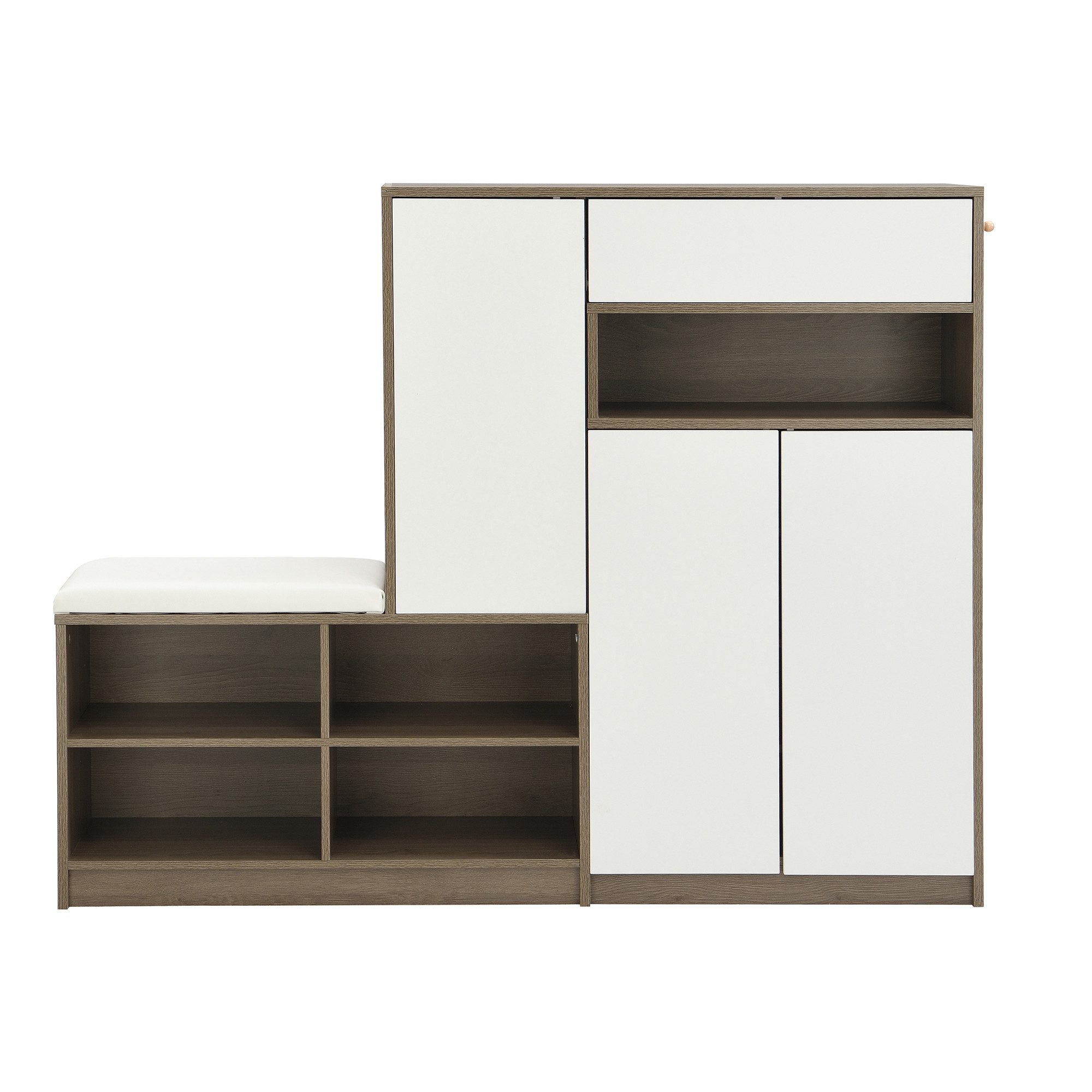 Flieks Schuhschrank (B140/T35/H110cm, 1-St., gepolsterter Sitzfläche, ca 20 Paar Schuhe) Schuhwechselhocker mit Seitenschrank Schuhbank Schuhregal