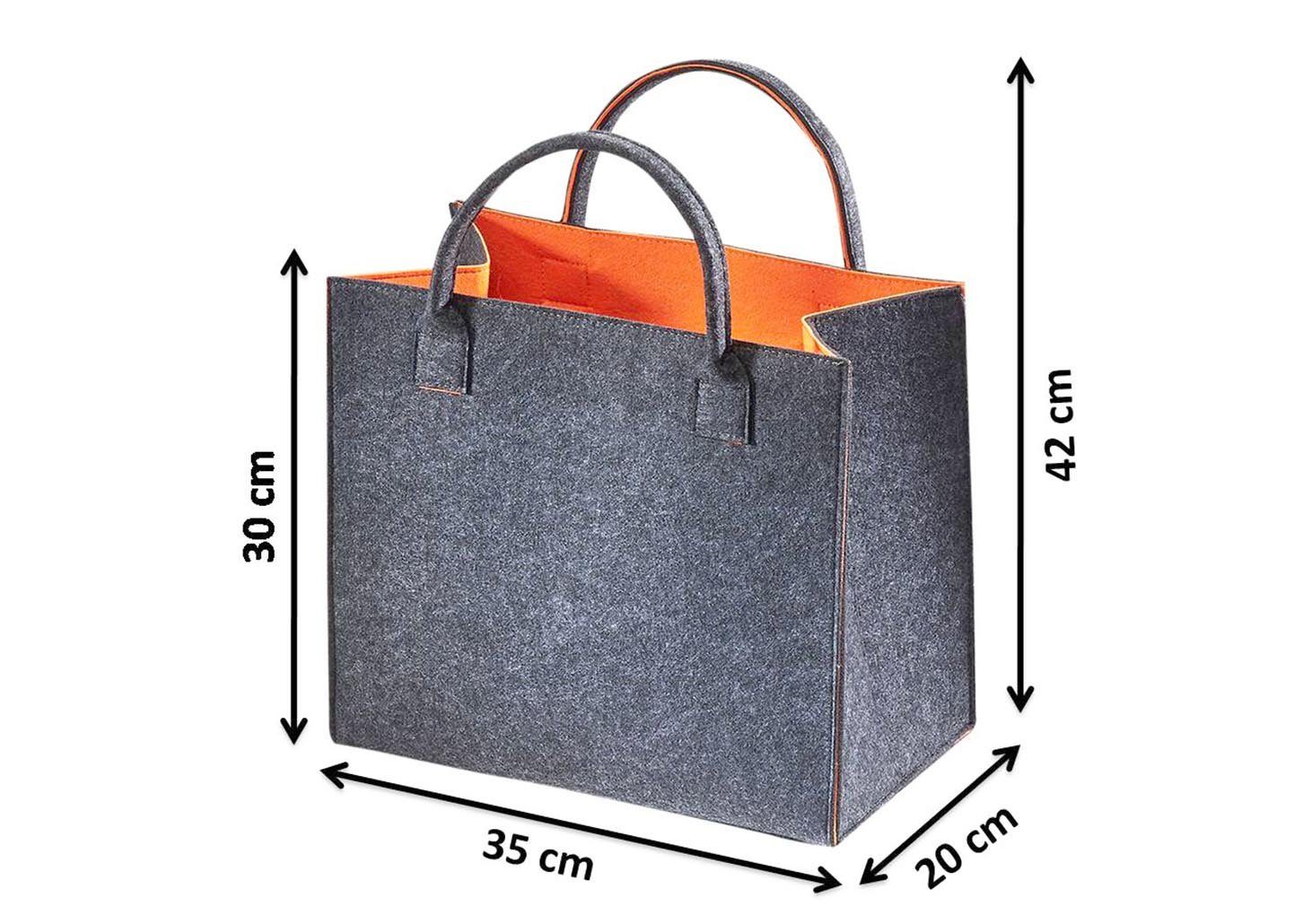 Kobolo Einkaufsshopper Filztasche innen orange, außen grau meliert 20 l