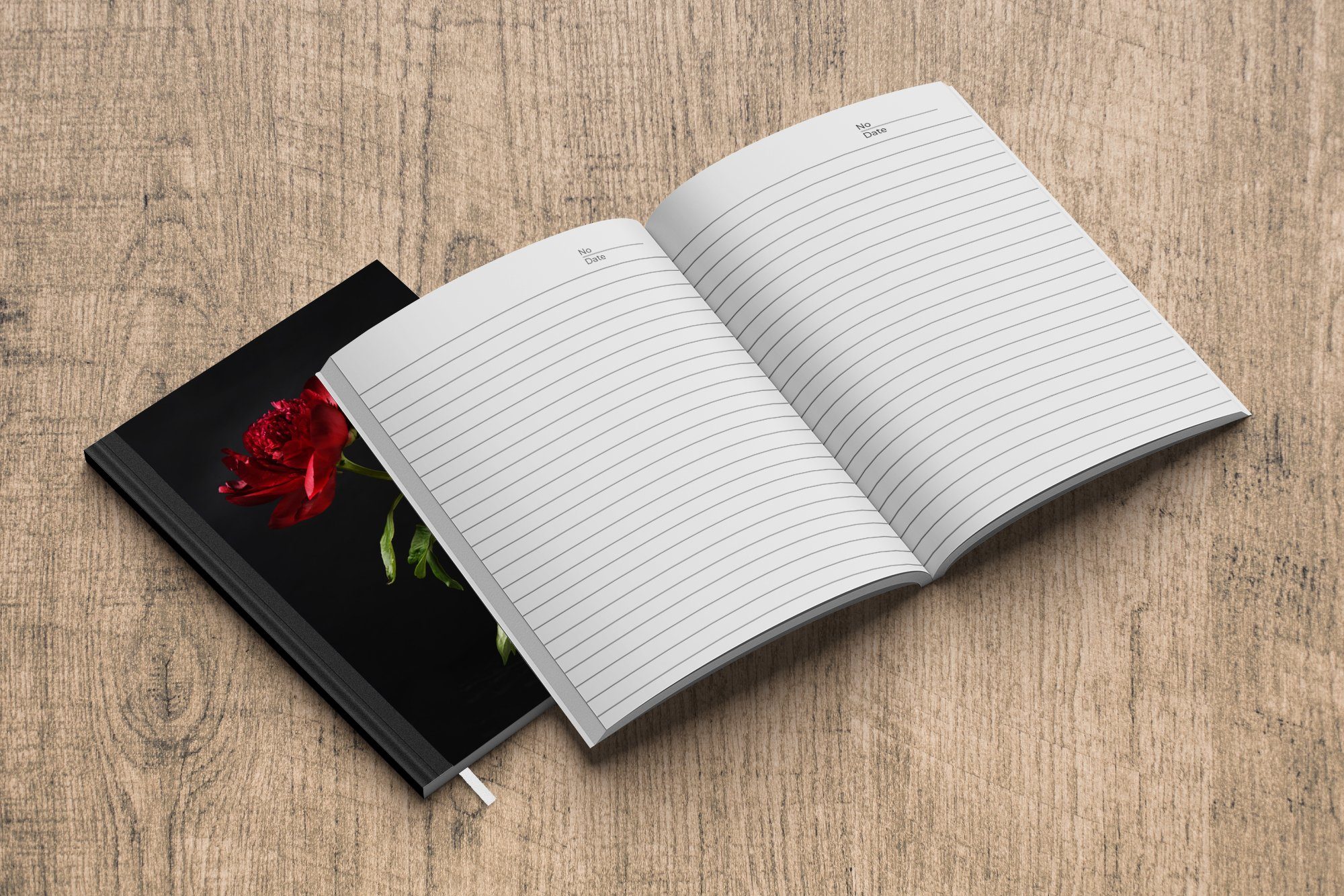 Eine Pfingstrose Merkzettel, Notizheft, Tagebuch, 98 Journal, schwarzem Notizbuch Haushaltsbuch MuchoWow Seiten, A5, rote Hintergrund, mit einzelne