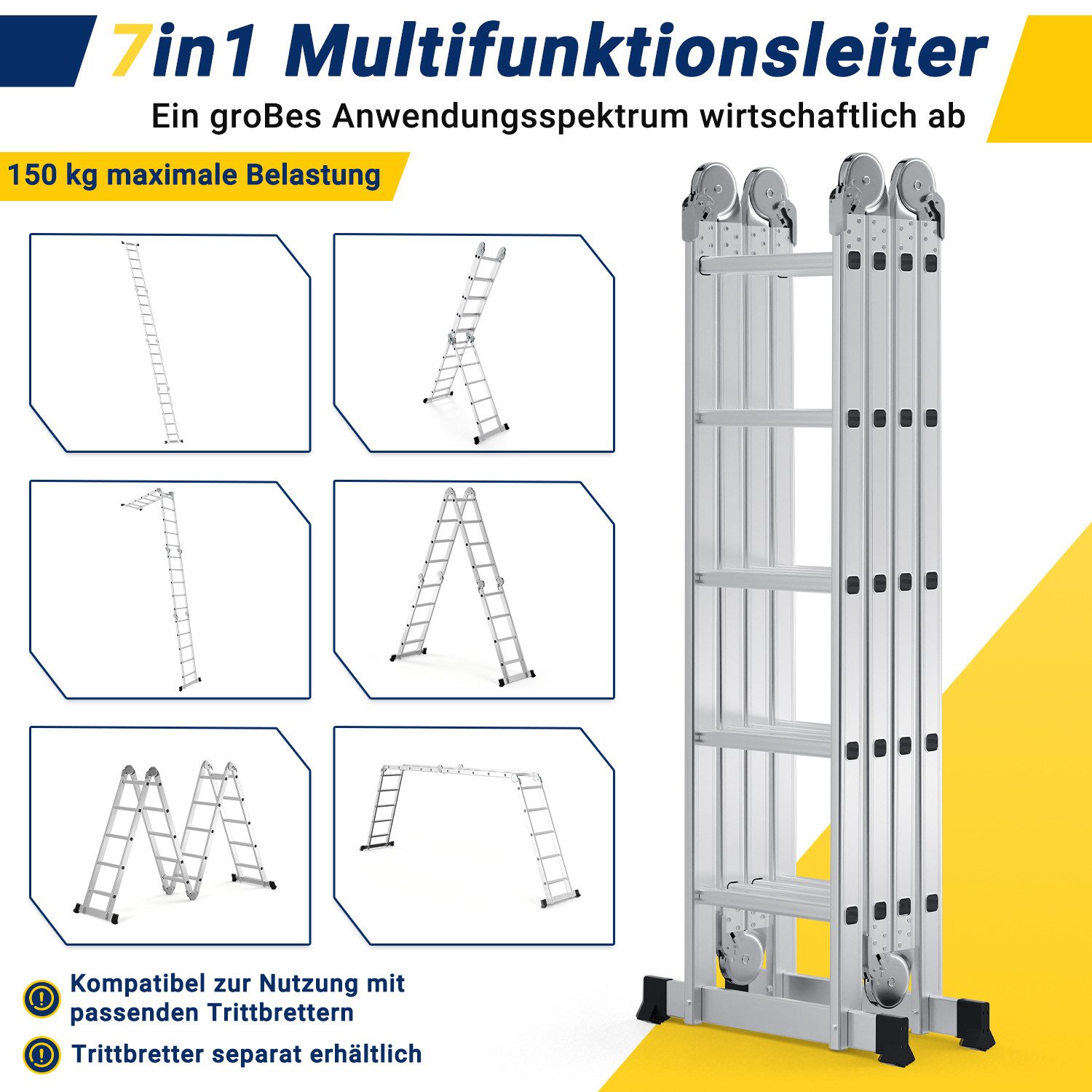 Clanmacy Vielzweckleiter 7 in 1 Multifunktionsleiter Gerüst 578cm Mehrzweckleiter Klappleiter (Multifunktionsleiter, Vielzweckleiter, Gelenkleiter, Universallei – Bild 3 von 5