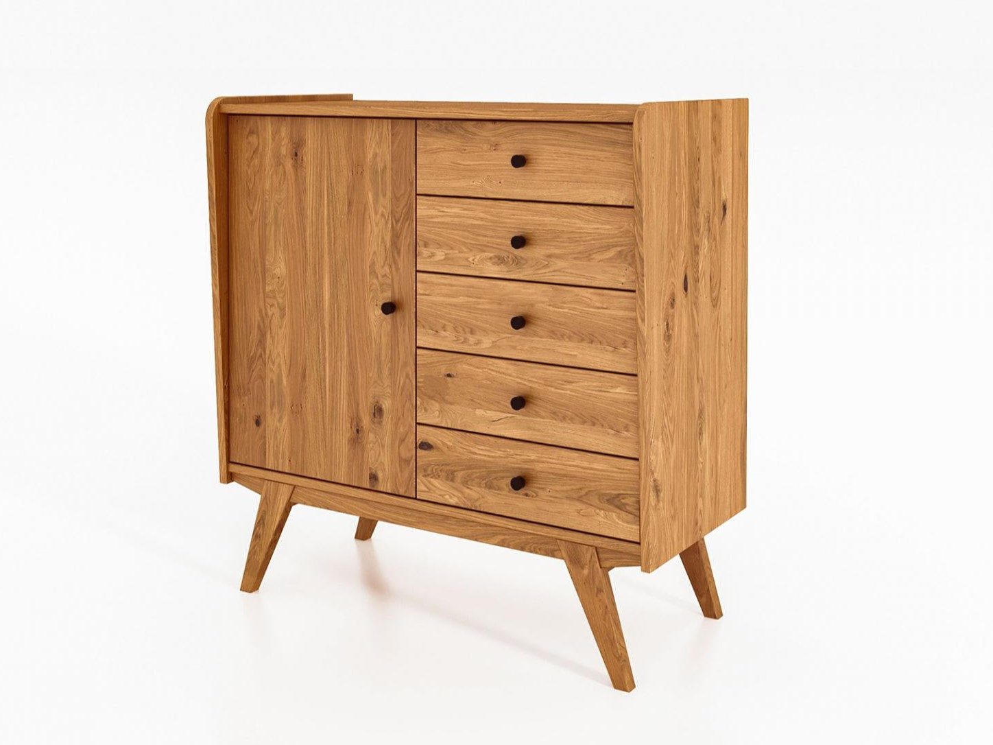 Natur24 Highboard Jetro Kommode Wildeiche massiv 100x105x50cm mit 5 Schubladen und 1 Tür