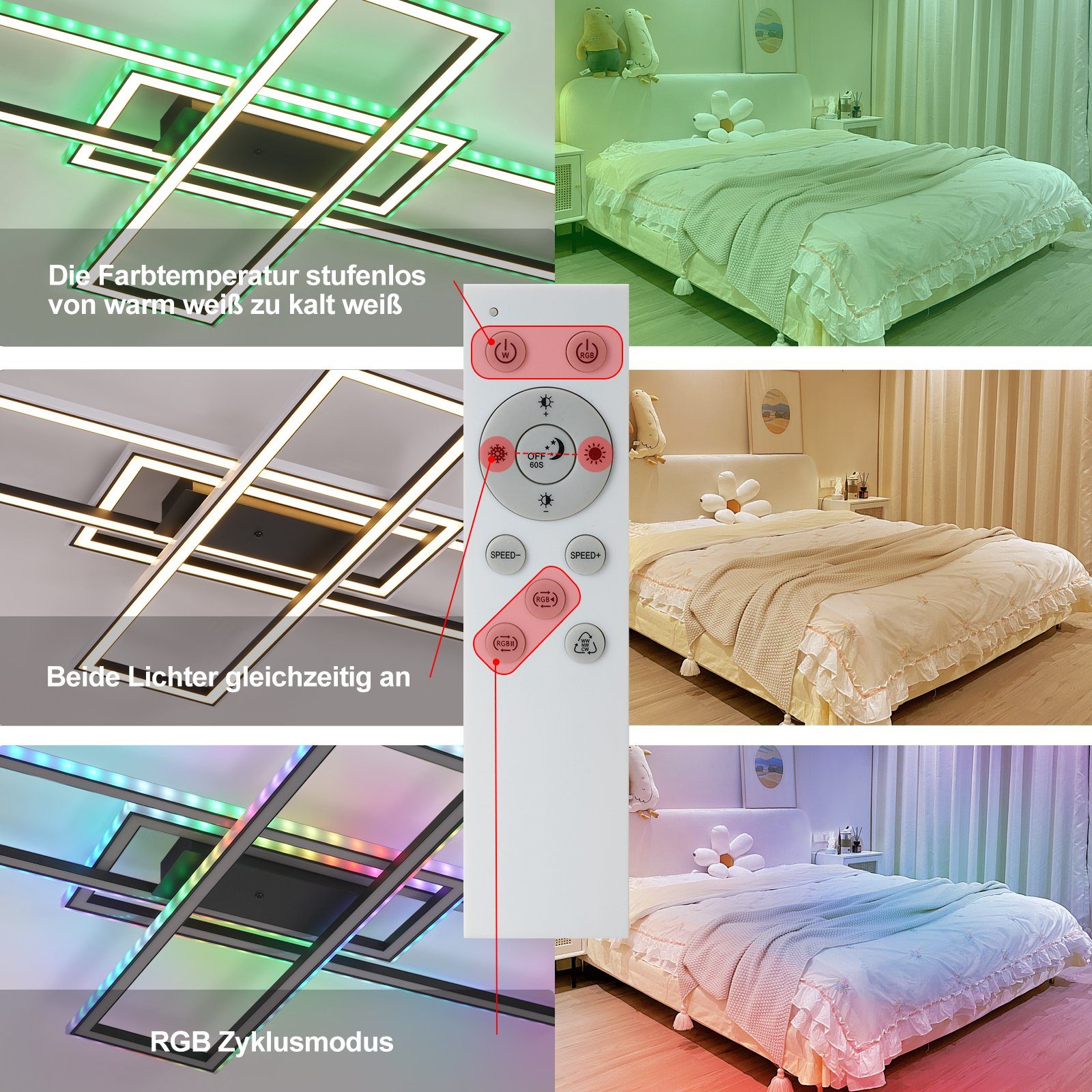 ZMH LED Deckenleuchte 13 LED fest Modern Schlafzimmer Schlafzimmer integriert, für Fernbedienung, RGB RGB Deckenlampe 3000-6000K, Dimmbar Farbwechsel