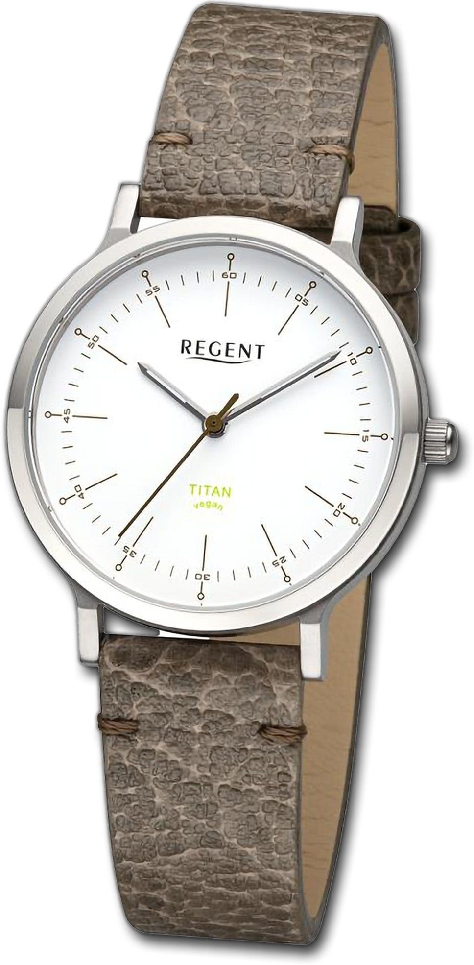 Analog, groß Armbanduhr Regent extra rundes (ca. Quarzuhr 33mm) Gehäuse, Damenuhr Lederarmband Regent braun, Damen