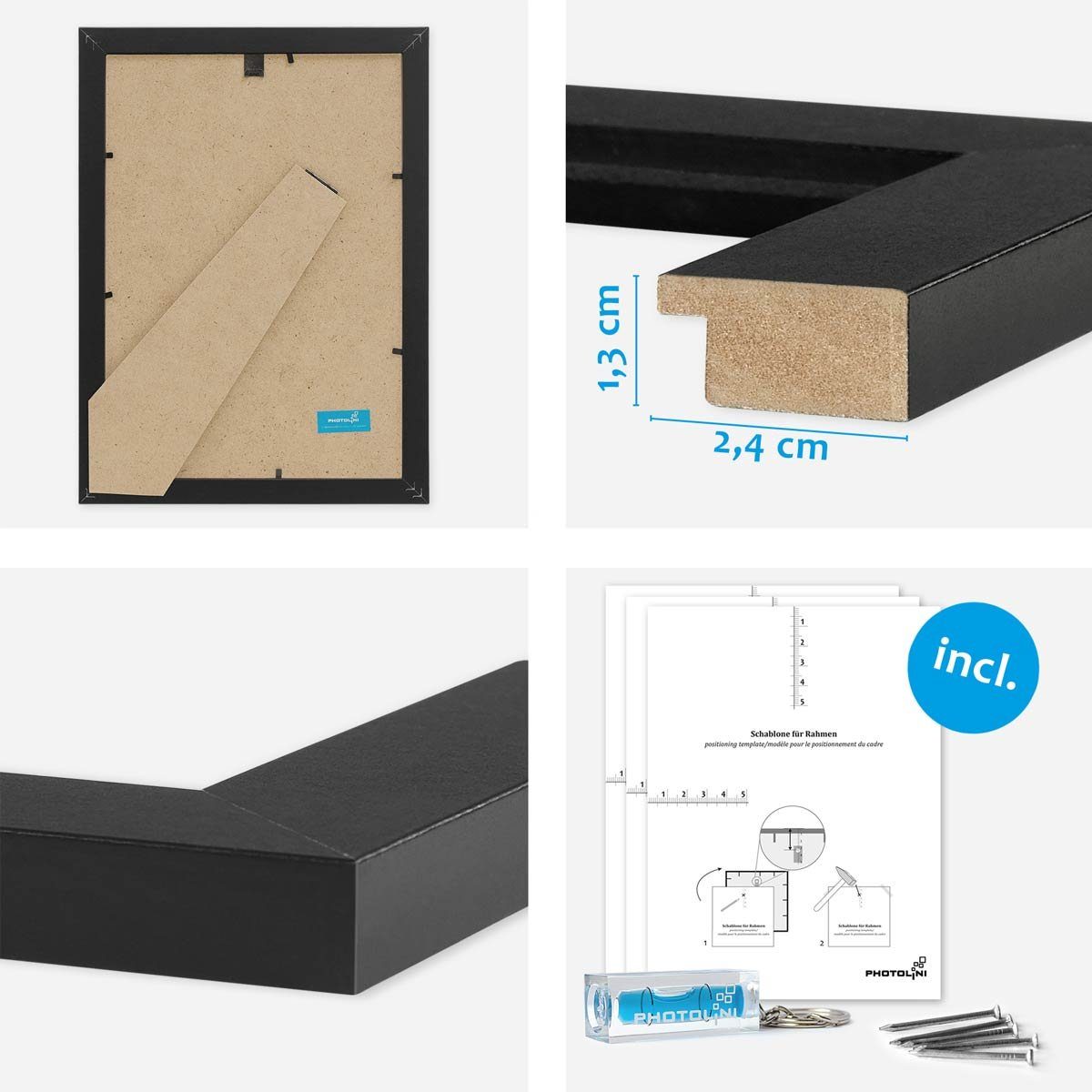 PHOTOLINI Bilderrahmen 10er Set breite Rahmen in verschiedenen Formaten für Einzelbilder, für 10 Bilder (10er Set), MDF Holz, Acrylglas & Zubehör, Formate 10x15 bis A4 / 21x30 cm