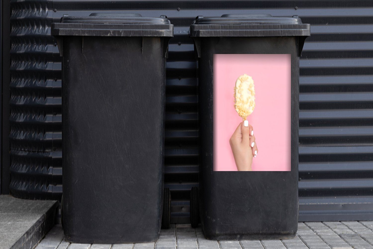 MuchoWow Eiscreme Mülleimer-aufkleber, Mülltonne, (1 St), Wandsticker Sticker, Container, pastellrosa Abfalbehälter auf Hintergrund