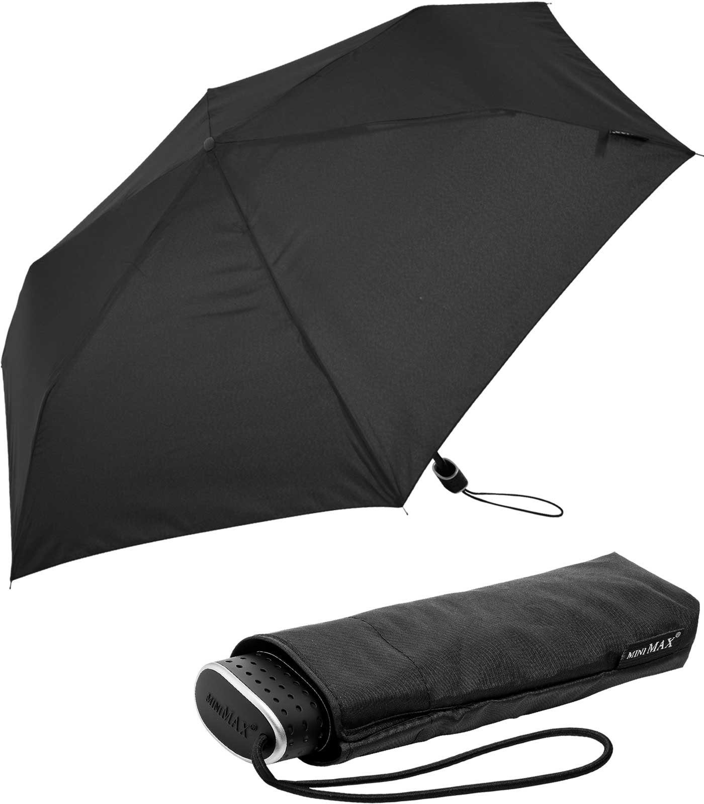 Impliva Taschenregenschirm miniMAX® Flat leichter flacher Schirm, perfekt für das Reisegepäck schwarz