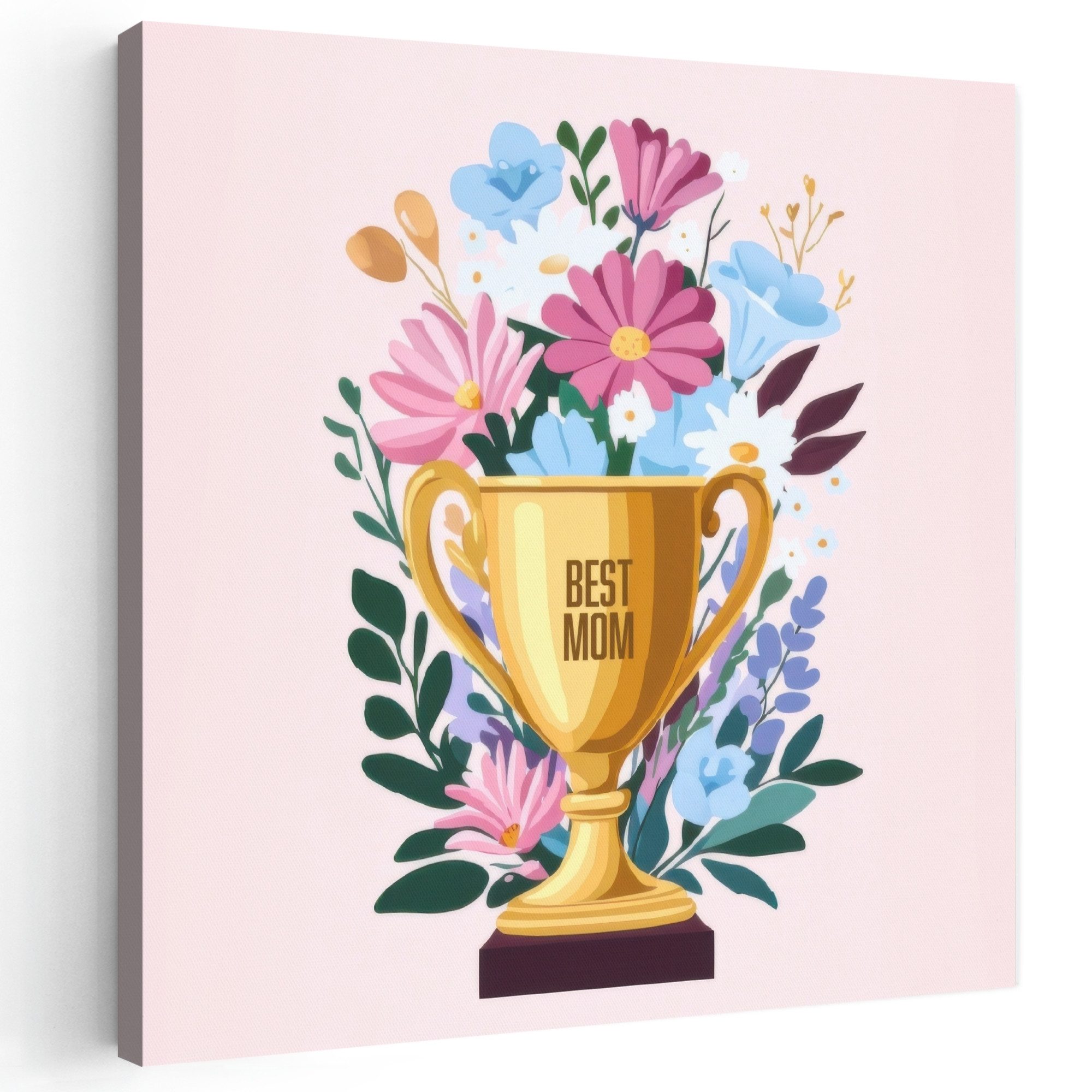 OneMillionCanvasses® Leinwandbild Trophäe - Beste Mutter - Blumen - Bunt, Fotodruck (1 St), Wandbild, Deko Schlafzimmer Wohnzimmer Flur 20x20 cm