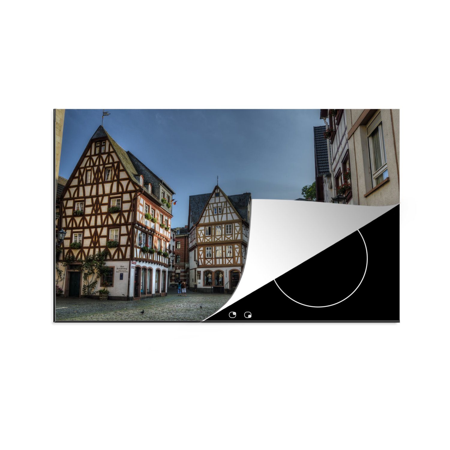 MuchoWow Herdblende-/Abdeckplatte Alte Häuser in Mainz, Deutschland, Vinyl, (1 tlg), 81x52 cm, Induktionskochfeld Schutz für die küche, Ceranfeldabdeckung