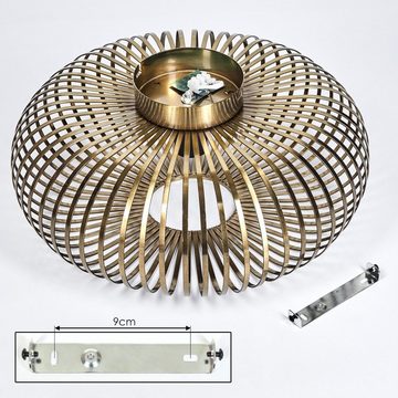 hofstein Deckenleuchte runde Deckenlampe aus Metall in Messingfarben-Antik, ohne Leuchtmittel, mit Lichteffekt durch Gitter-Optik, Ø 40,5cm, E27-Fassung.