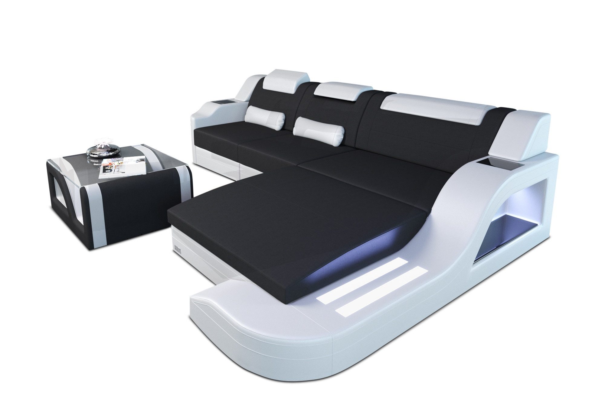 Sofa Dreams Ecksofa Stoffsofa Couch Stoff Polstersofa Palermo L Form, mit LED, ausziehbare Bettfunktion, Designersofa