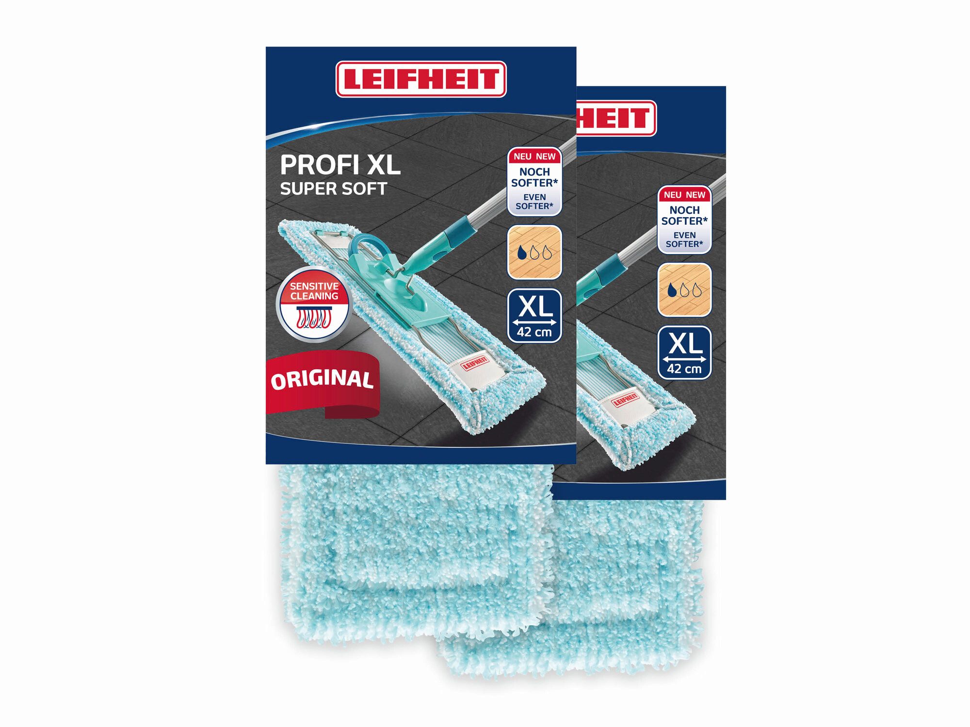 Leifheit Wischbezug Profi XL super soft 2er Set Wischbezug (Kunstfaser, 16.0x48.0 cm, 2-tlg., Waschbar bei 60°C, Wischbreite 42cm, für Parkett/Laminat/Kork)