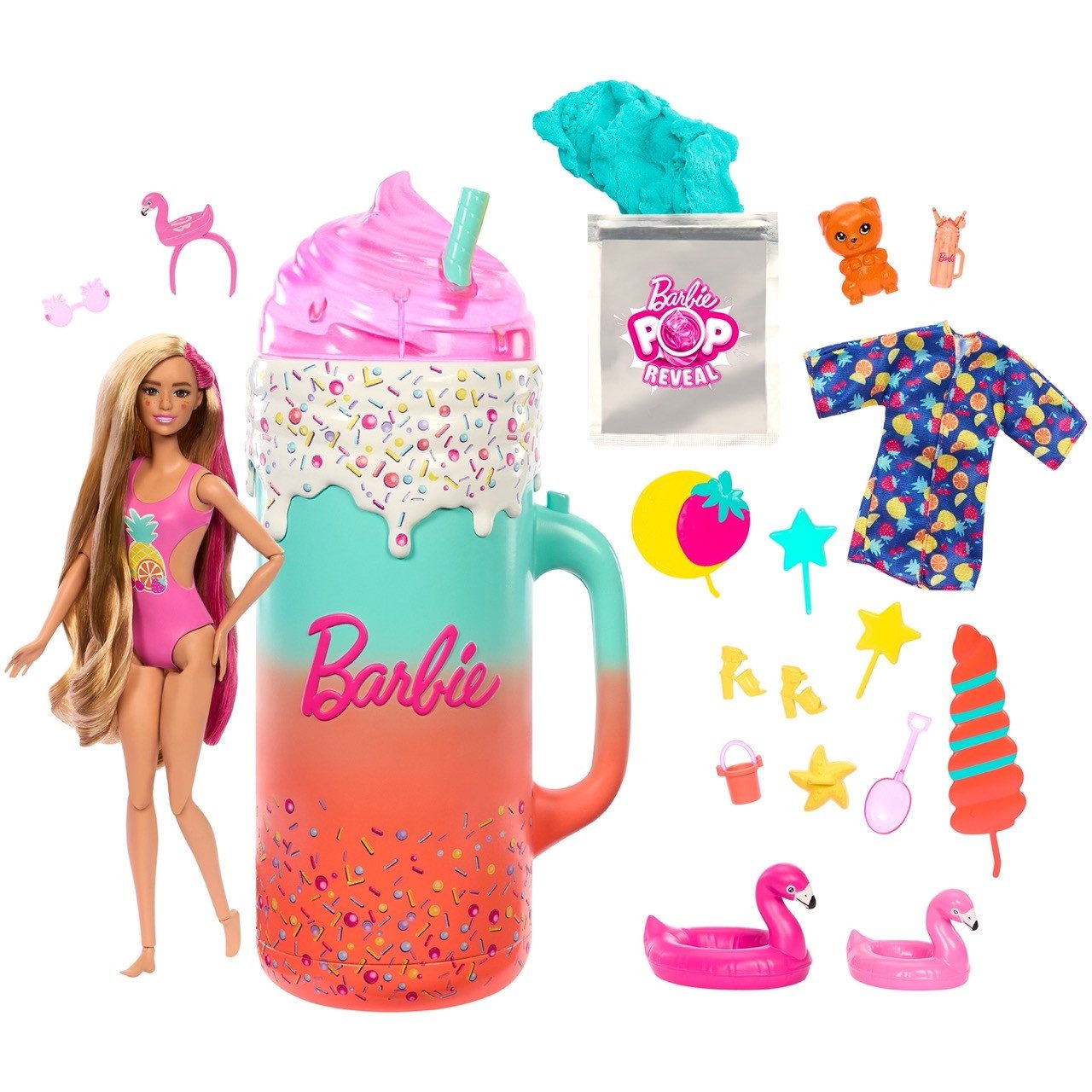 Mattel® Anziehpuppe Mattel HRK57 - Barbie Pop! Reveal Rise & Surprise Geschenkset