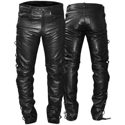 German Wear Lederhose GW860 Black Lederjeans Büffelleder geschnürt Schwarz