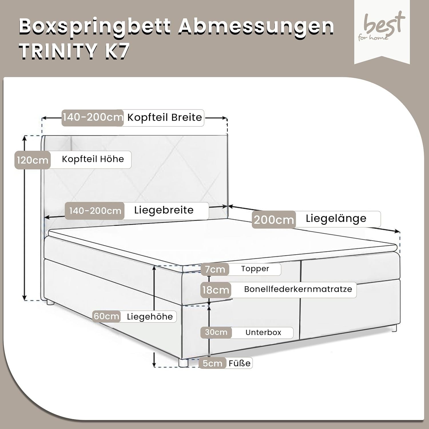 Best for Home Boxspringbett Boxspringbett Trinity K-7 mit Bettkasten & 7 cm günstig online kaufen