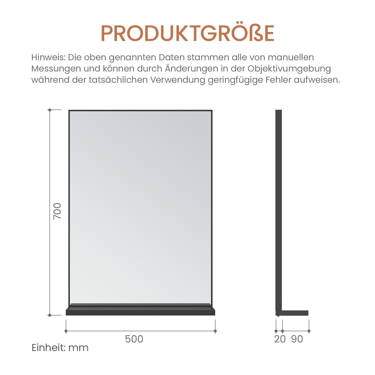 AQUALAVOS Badspiegel Badspiegel mit Ablage Aluminiumrahmen Schwarz matt Wandspiegel Spiegel, ohne/mit Beleuchtung 50x70 80x60 cm Rechteckiger Badspiegel für Bad – Bild 5 von 5