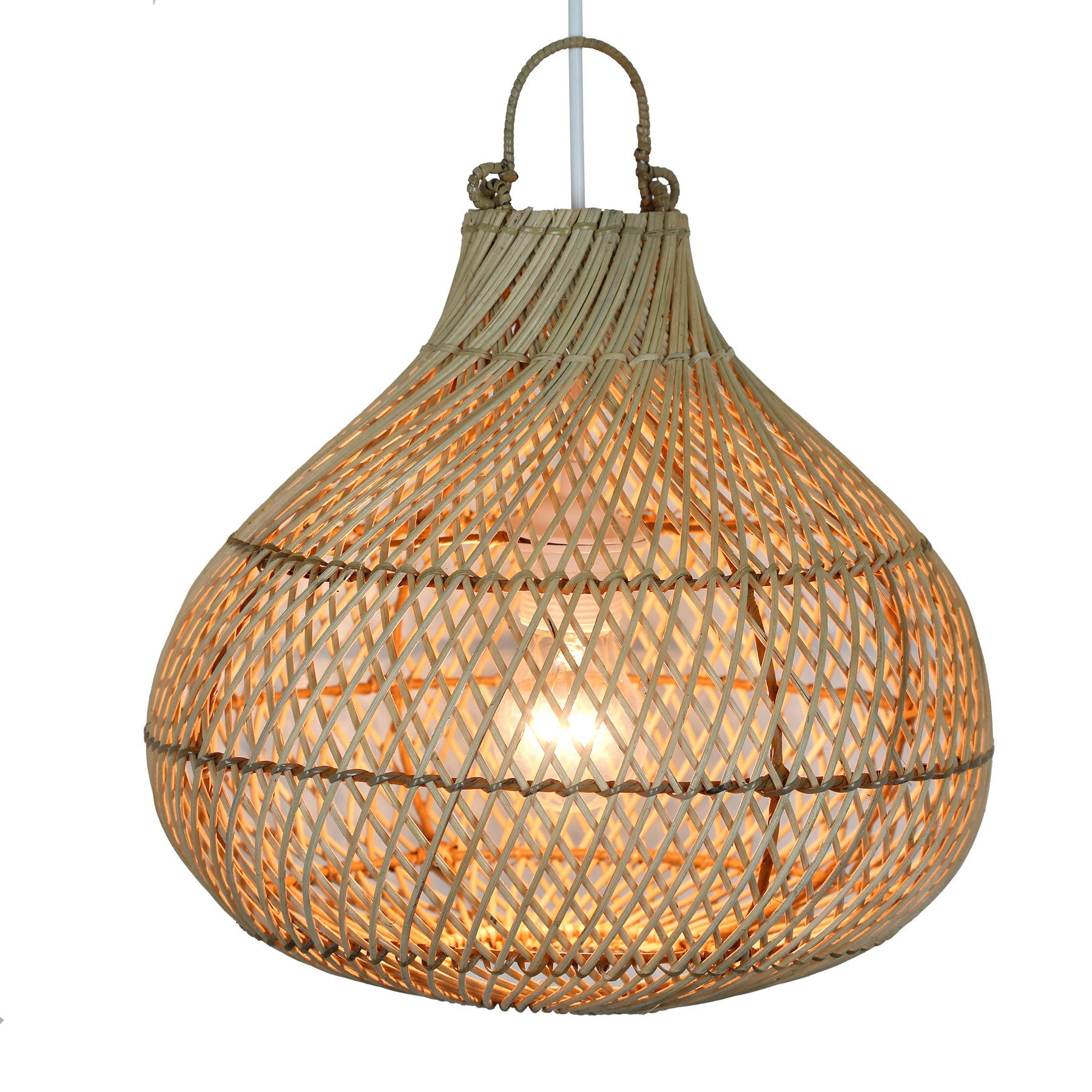 Casa Moro Deckenleuchte Rattan Lampe Natur – Hängelampe & Deckenlampe Ø 30 x H 35 cm, ohne Leuchtmittel, E27, Pendelleuchte, Geflochten, Esszimmer, Wohnzimmer, Schlafzimmer
