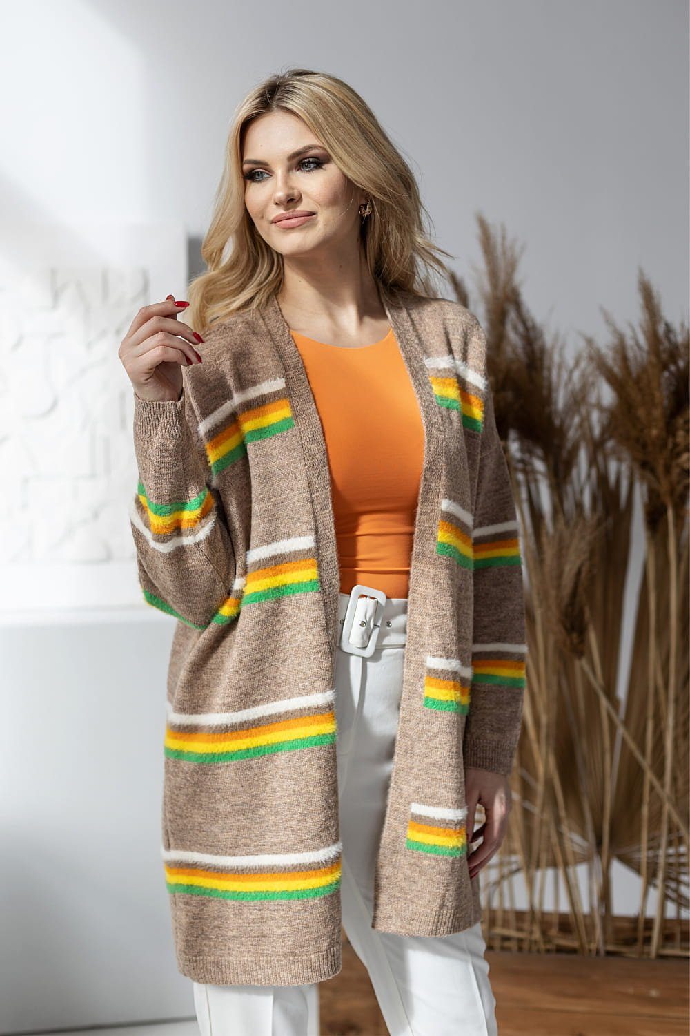 PeeKaBoo Cardigan Strickjacke cappuccino gestreift bunt lang