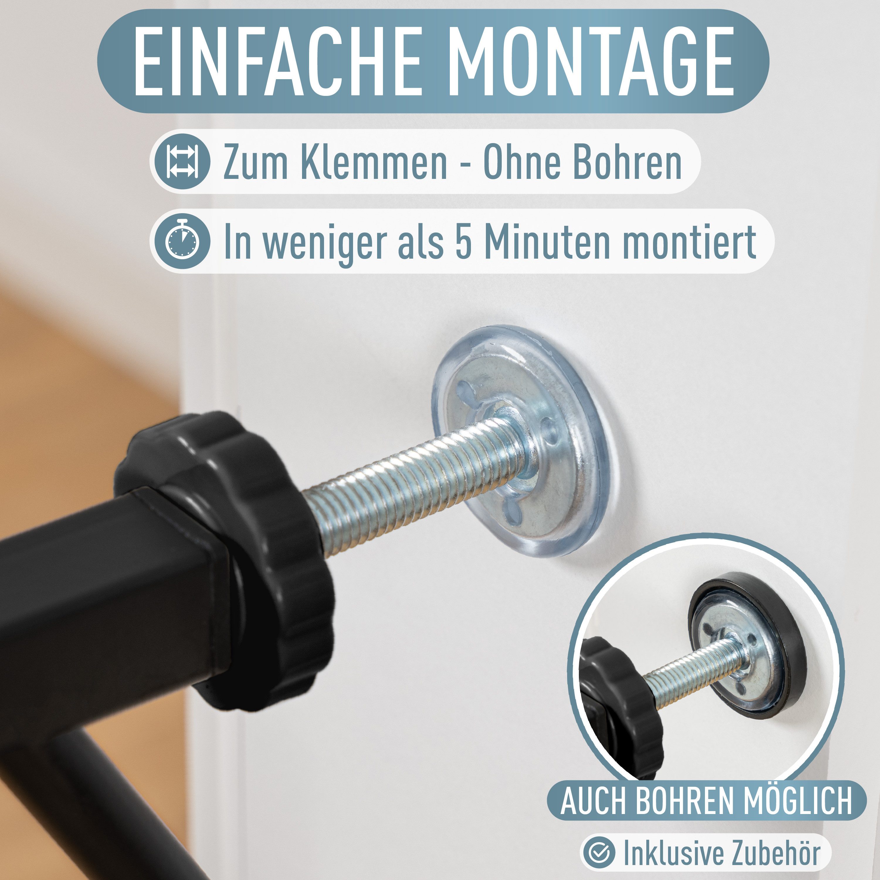 ib style Türschutzgitter Berrin Treppengitter ohne Bohren 58-66 cm schwarz, Getestet in Deutschland, 2-fach Sicherung, Babygitter bis 24 Monaten – Bild 3 von 5