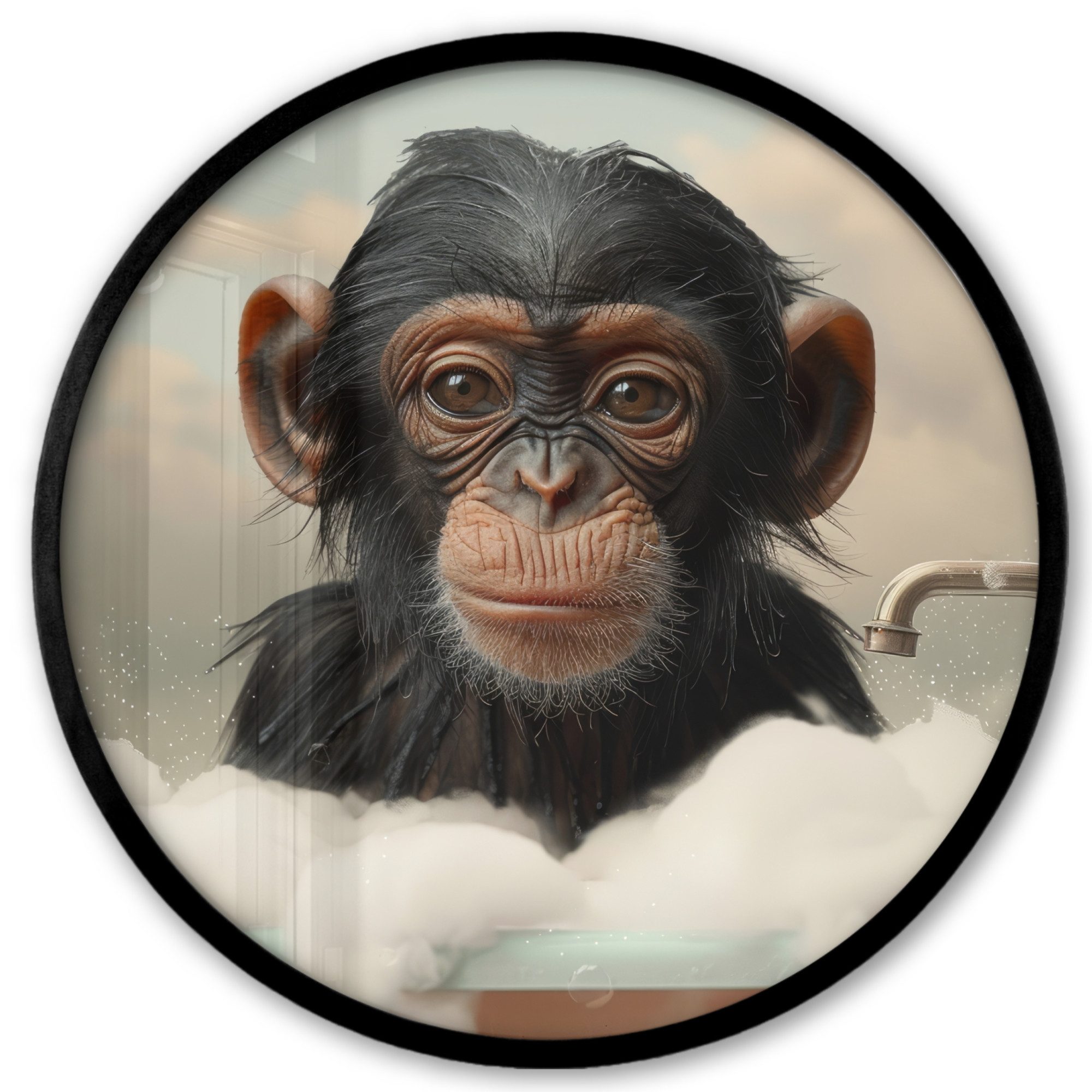 MuchoWow Poster Rund - Affe - Tiere - Bad - Schaumstoff, (1 St), Runde Wandbilder, Deko für Wohnzimmer und Schlafzimmer, 40x40 cm