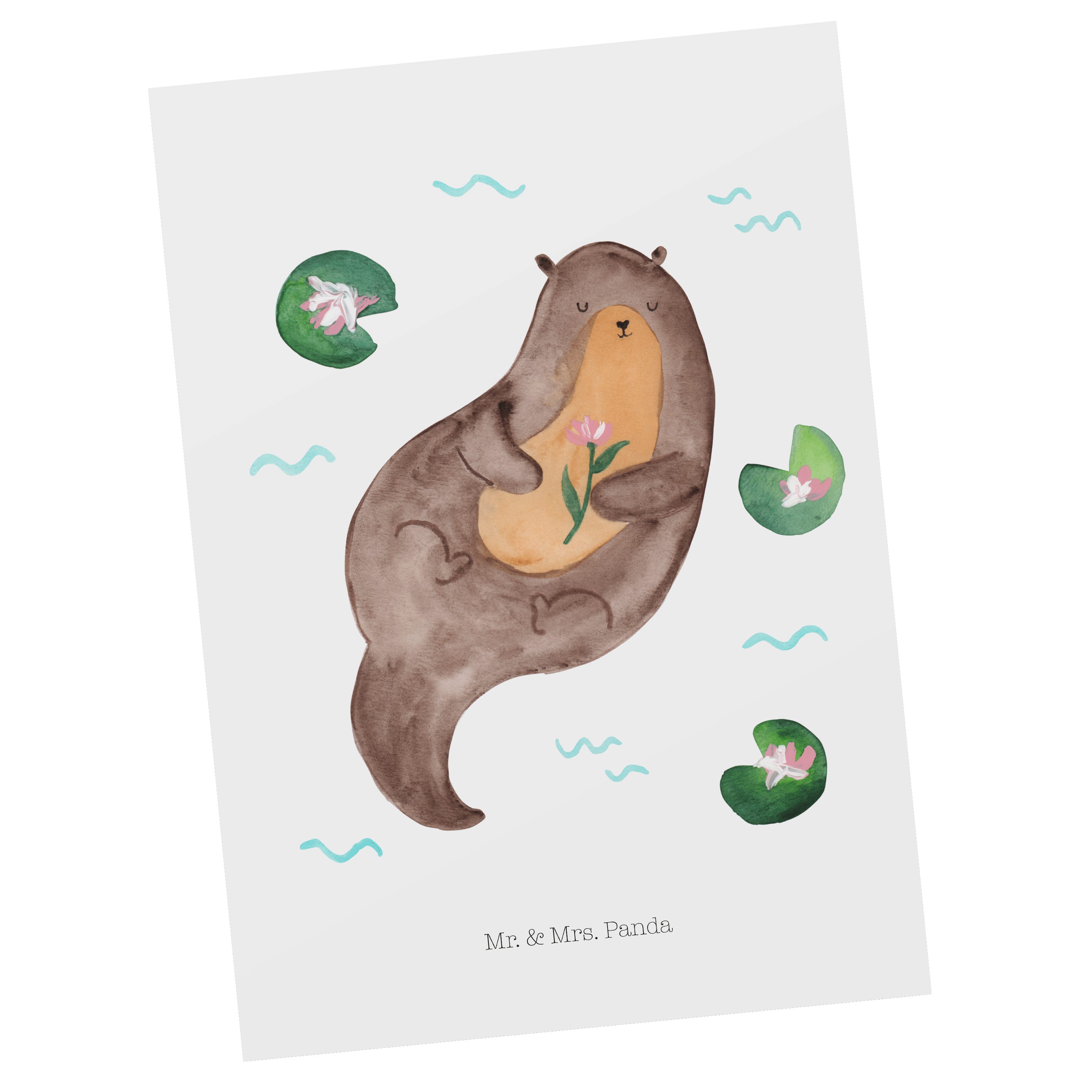 Mr. & Mrs. Panda Postkarte Otter mit Seerose - Weiß - Geschenk, Einladungskarte, Grußkarte, Gesc
