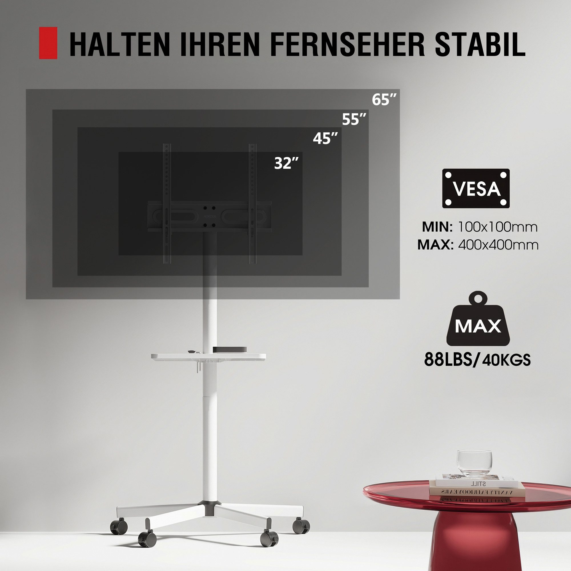AOKCOS TV-Ständer, (bis 65 Zoll, Einfache Montage)