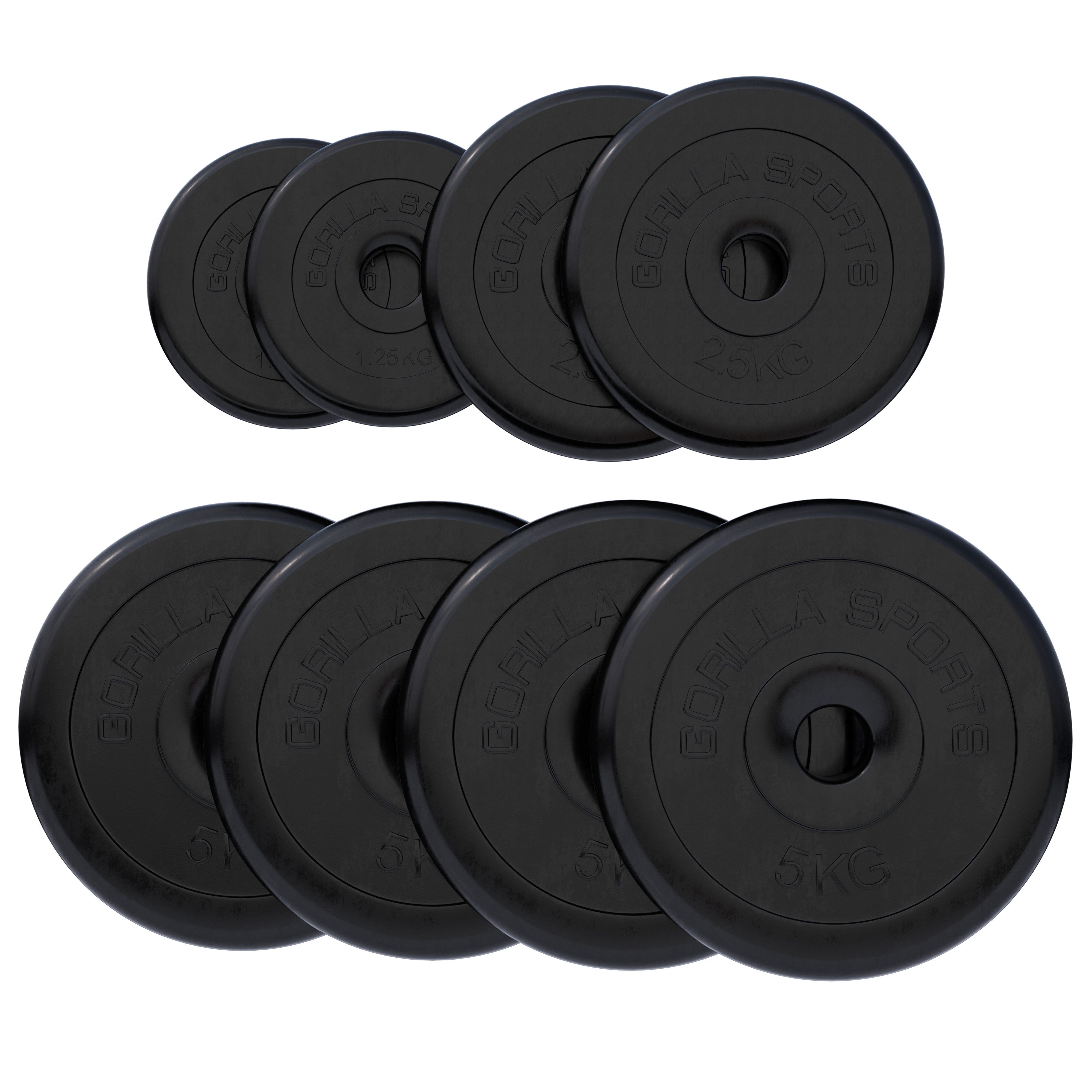 GORILLA SPORTS Hantelscheibe Hantelscheibe 30/31 mm Gummi 0,5-25 KG, 27,5 kg, (8-tlg)