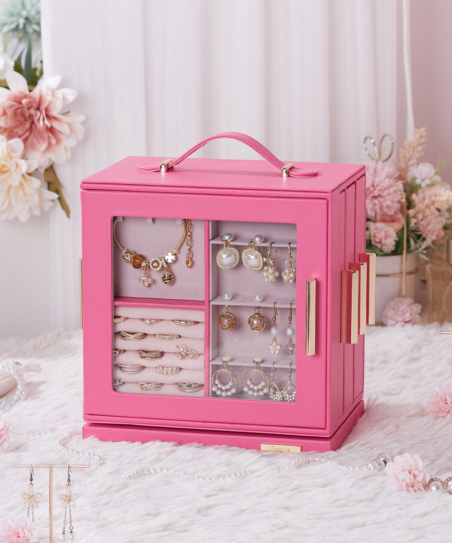 Yorbay Schmuckkasten 360° drehbar Schmuckkästchen mit 7 Schubladen, Fenster günstig online kaufen