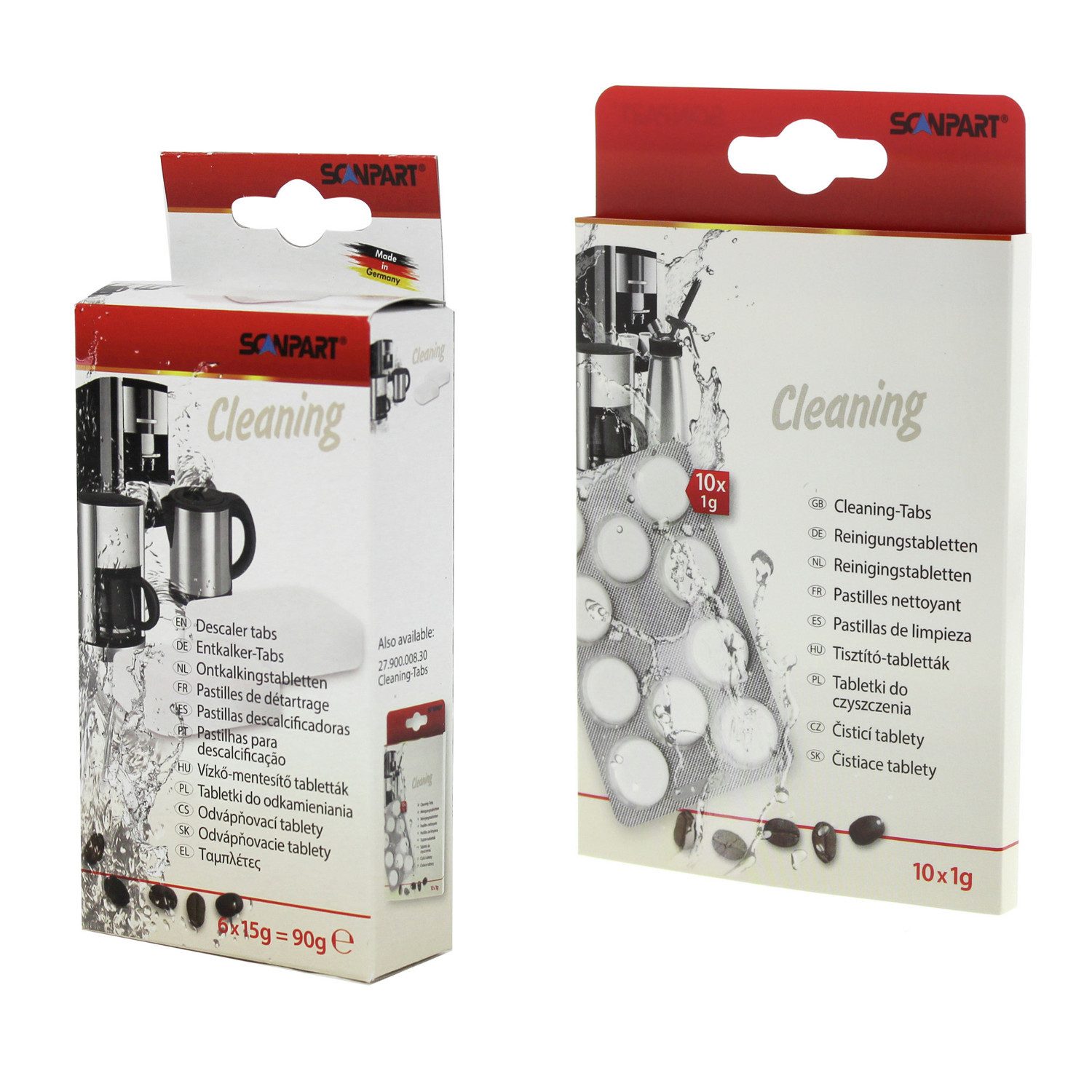 Scanpart Set mit Reinigungs- und Entkalkungstabletten Entkalkungstabletten (6 Tab. zum Entkalken + 10 Tab. zum Reinigen von Kaffeemaschinen)