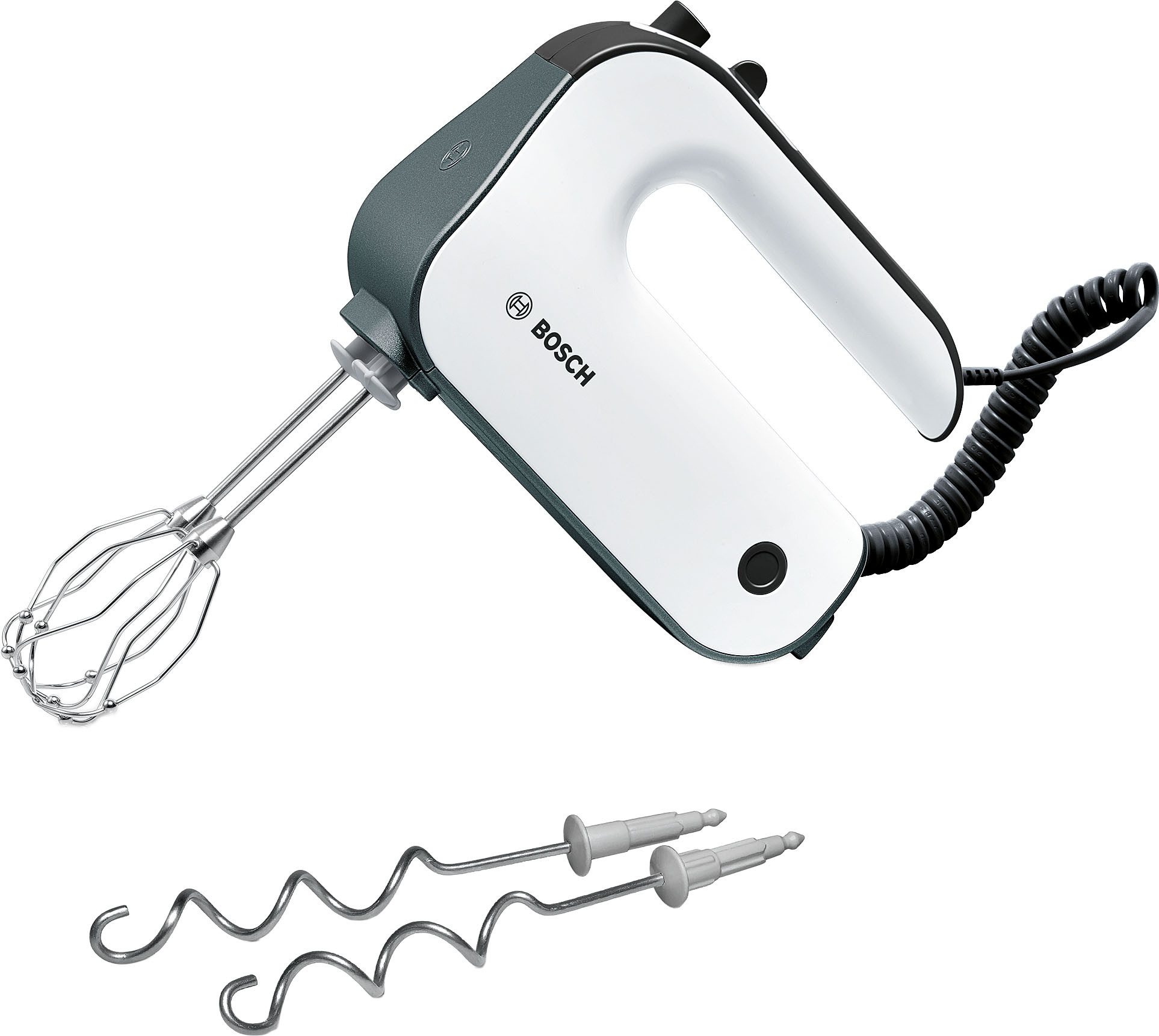 BOSCH Handmixer MFQ49300, Edelst. Rührbesen/Knethaken, 5 Stufen, Spiralkabel, 850 W, Turbotaste, Soft-Touch-Griff, leichtes Gehäuse, Made in Europe