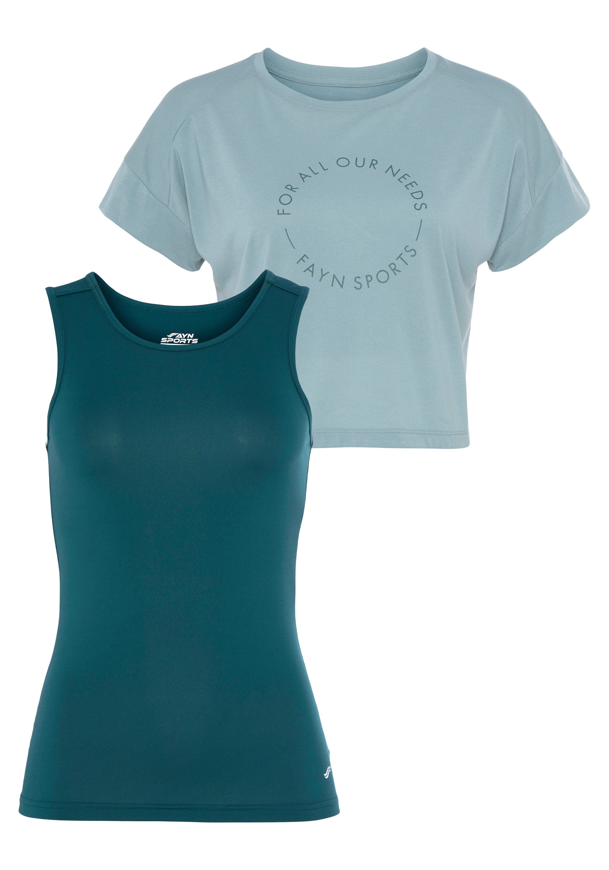 Extreme Schönheit FAYN SPORTS T-Shirt Cropped Top (Set, eisblau-petrol 2-tlg)