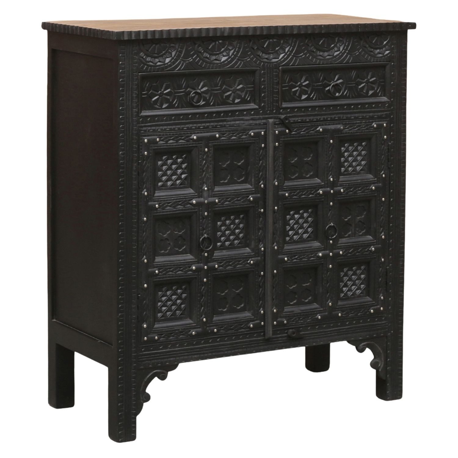 Marrakesch Orient & Mediterran Interior Kommode Commode Nahla sculptée à la main, manguier massif, brun naturel 107 cm (1 St), Handarbeit