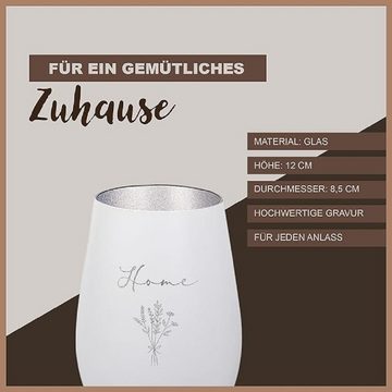 Der Porzellan-Laden Windlicht Handgefertigtes Windlicht mit Gravur 'Home' und Blumenmuster - Dekorat